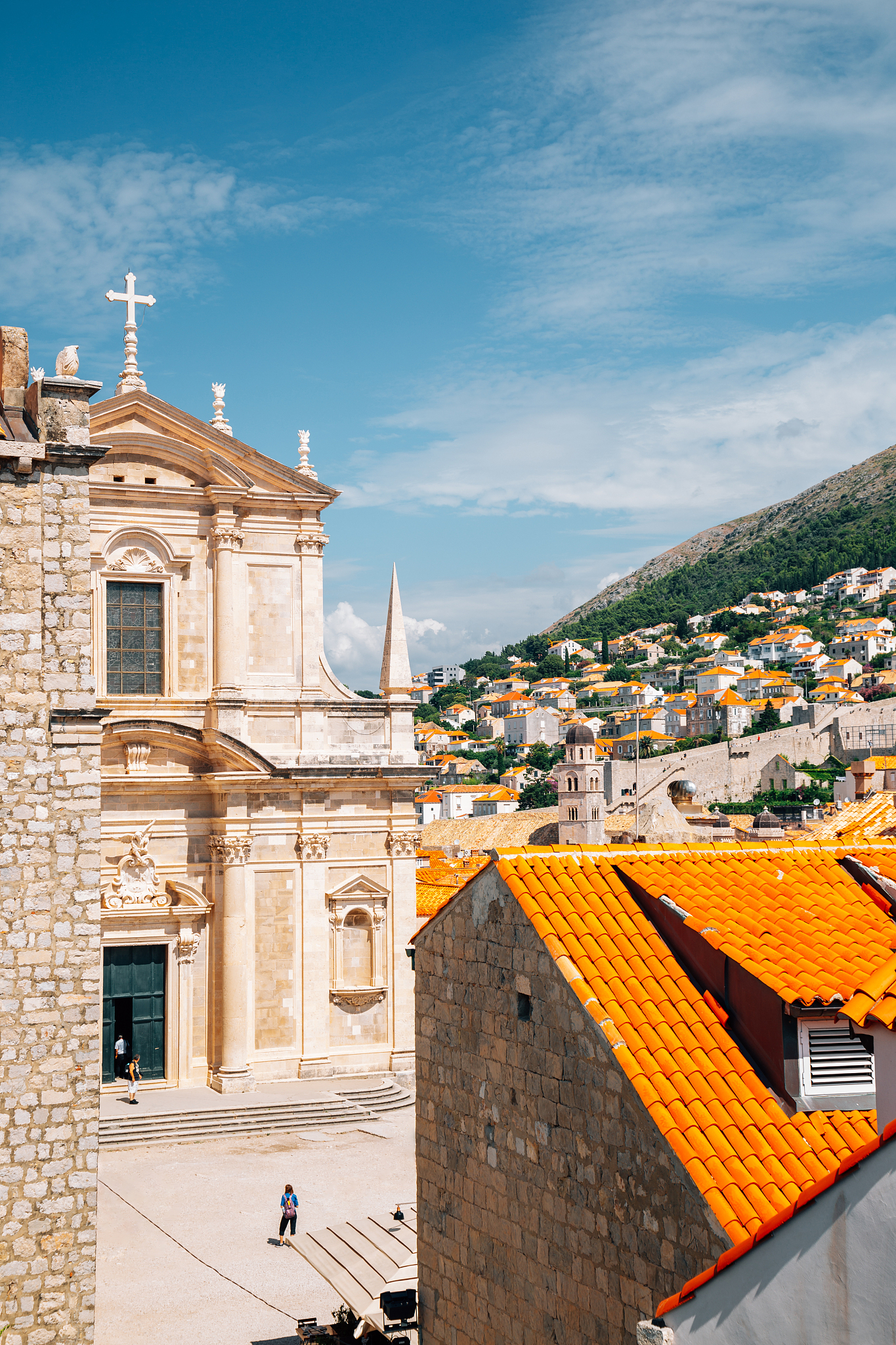 medieval old town cityscape and saint ignatius church in dubrovn