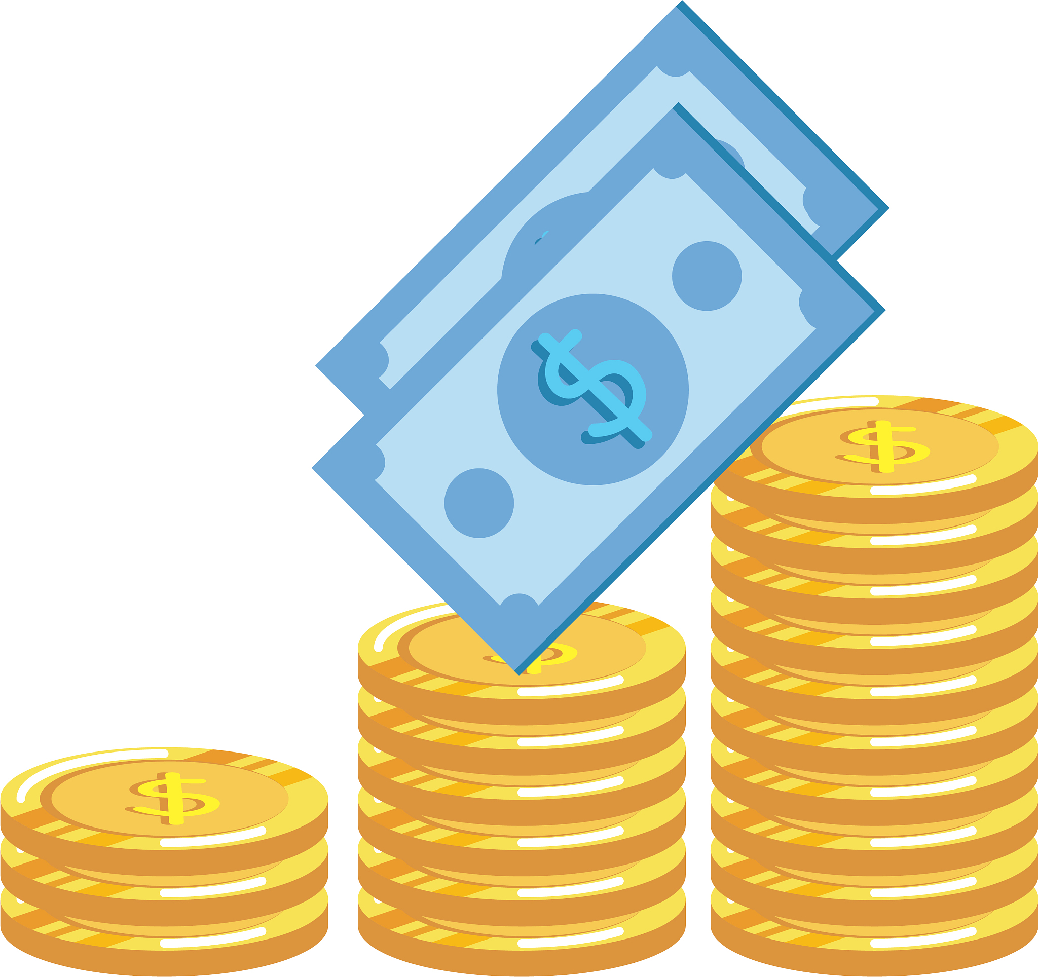 coins and bills money dollars icons