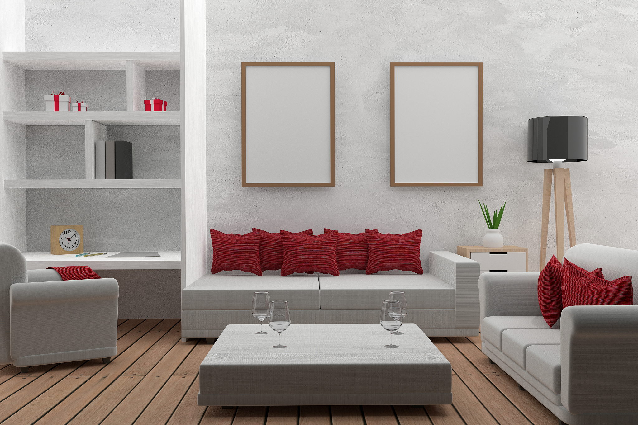 living room with mock up interior modern in 3d render image