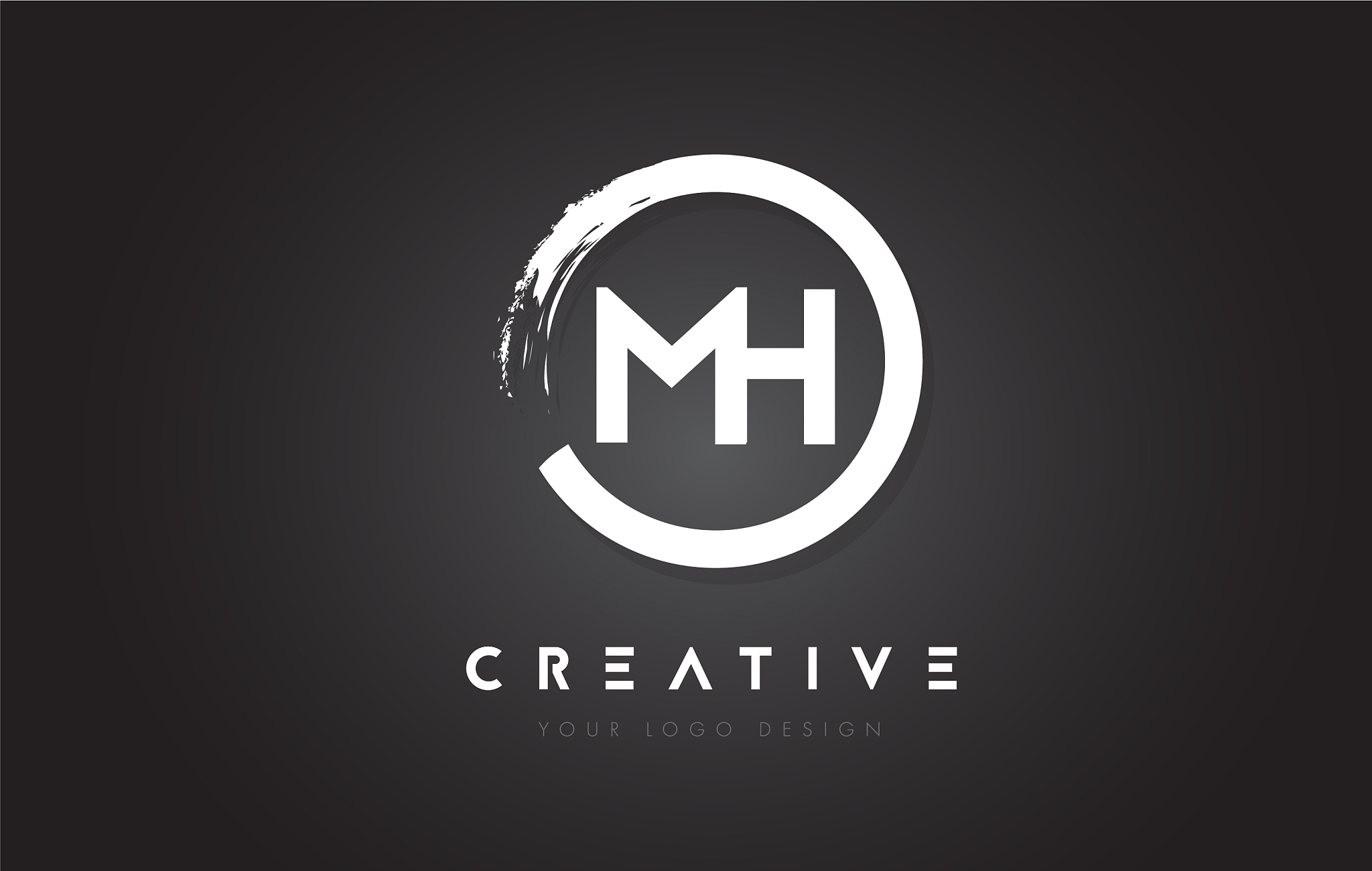 mh circular letter logo with circle brush design