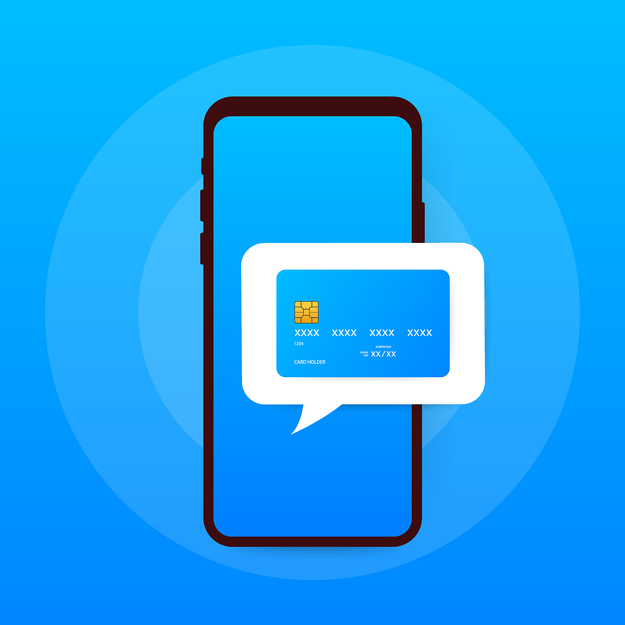 mobile payment concept with illustration of smartphone, credit c