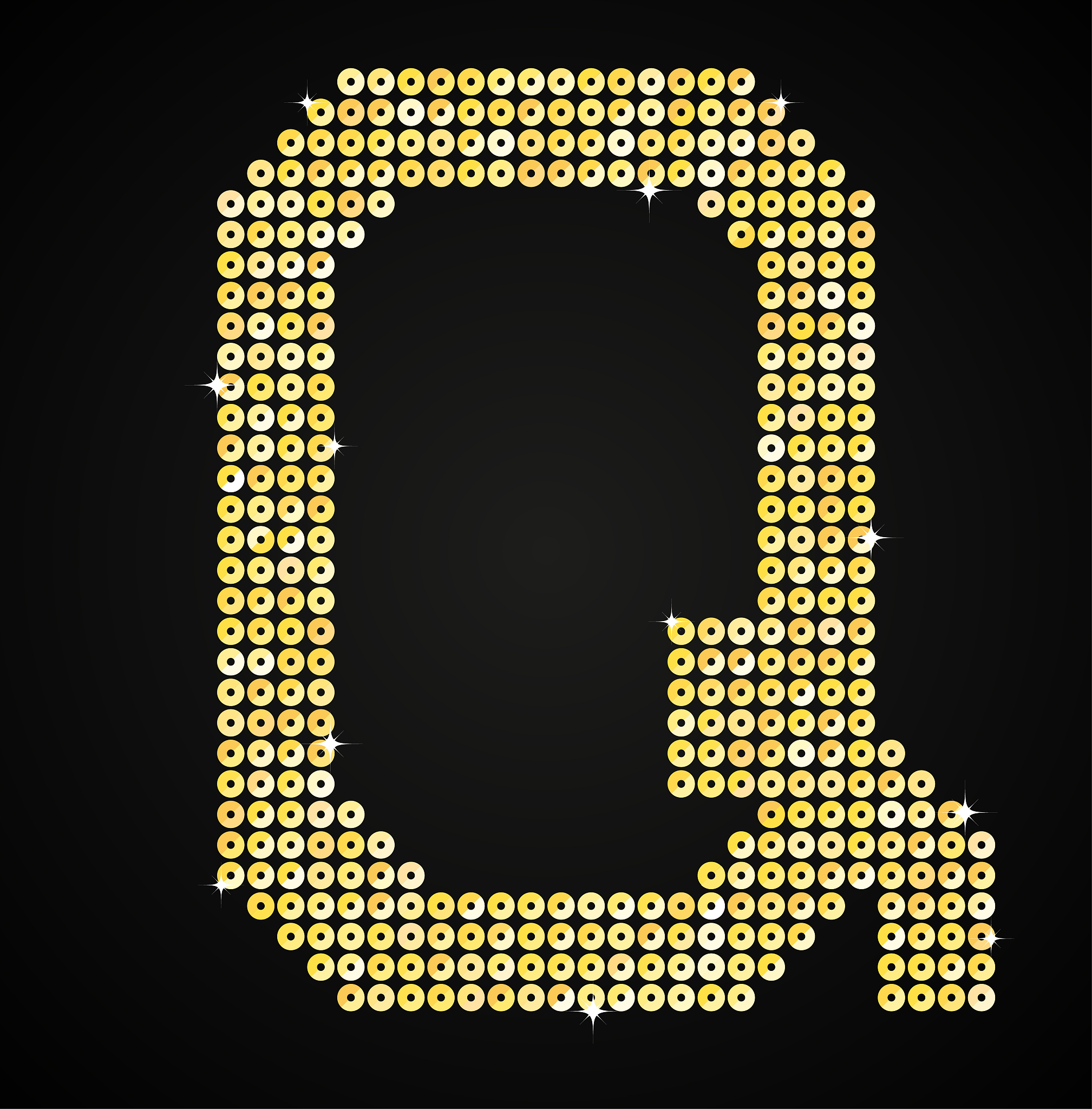 vector sequins letter - q. glitter font shape of golden dots.