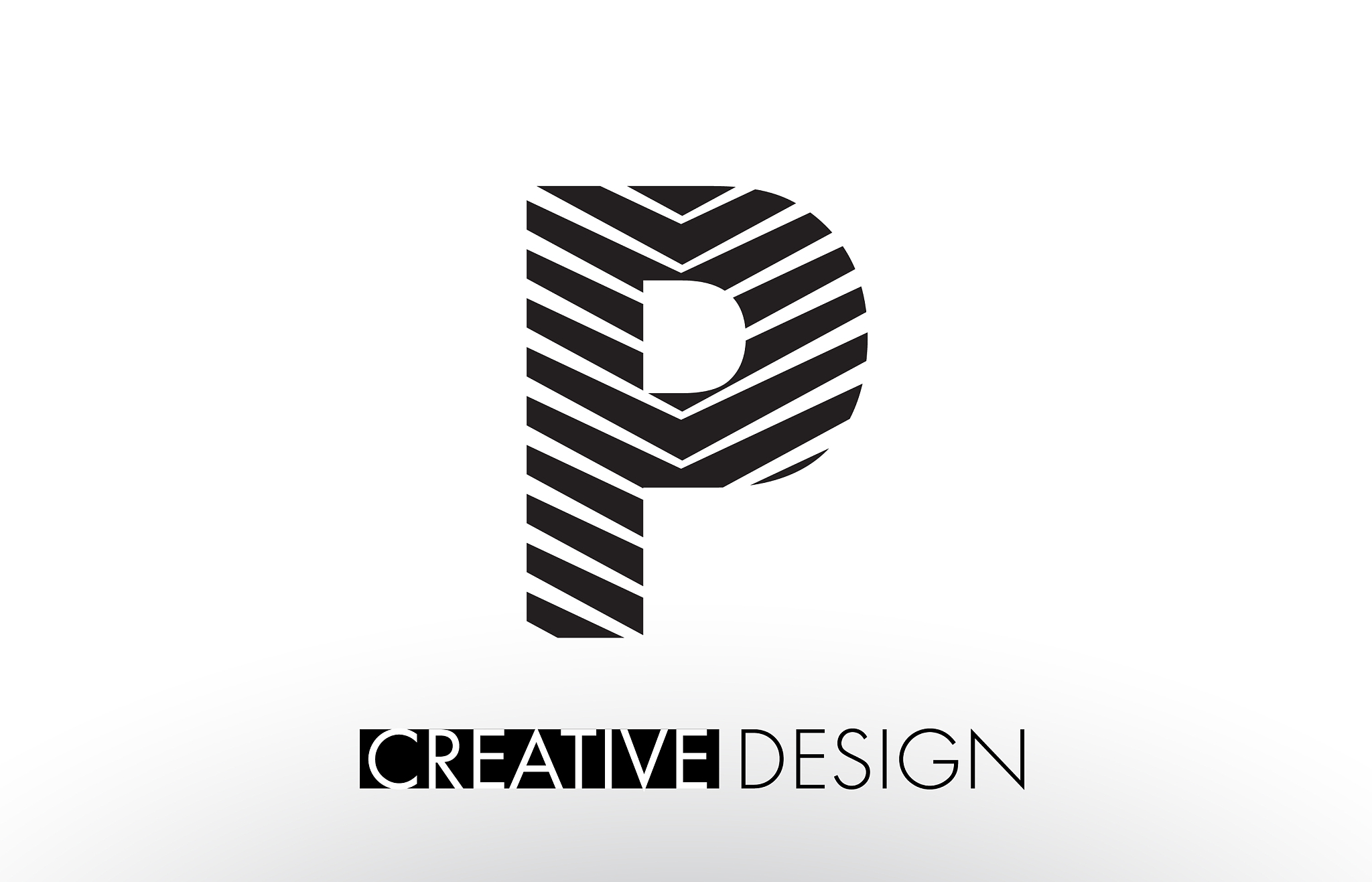 p lines letter design with creative elegant zebra