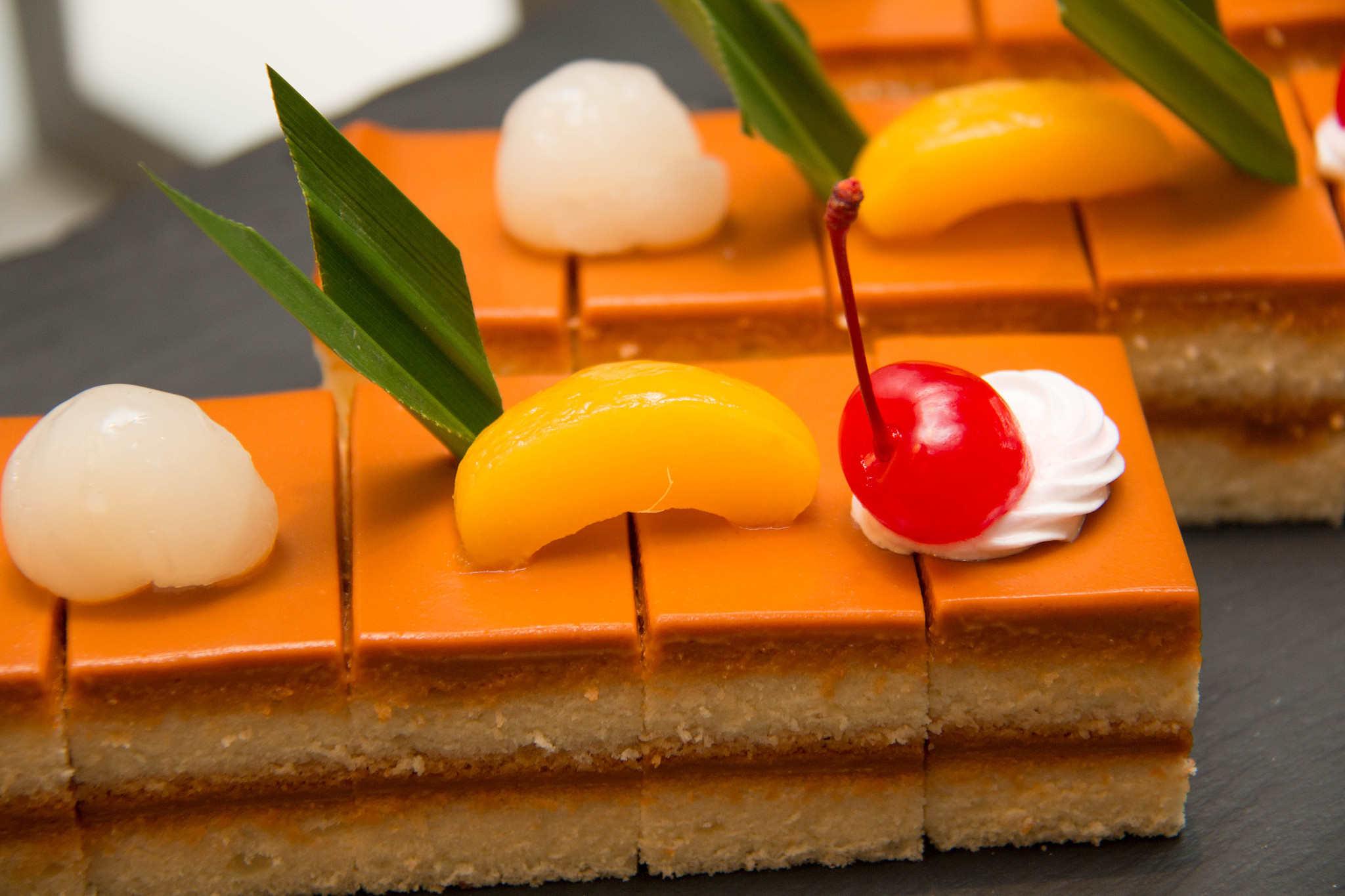 close up shot of thai tea cake