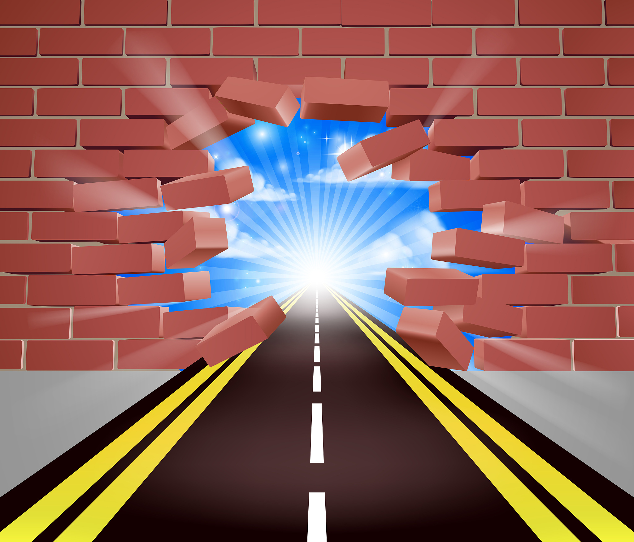 road breaking through wall