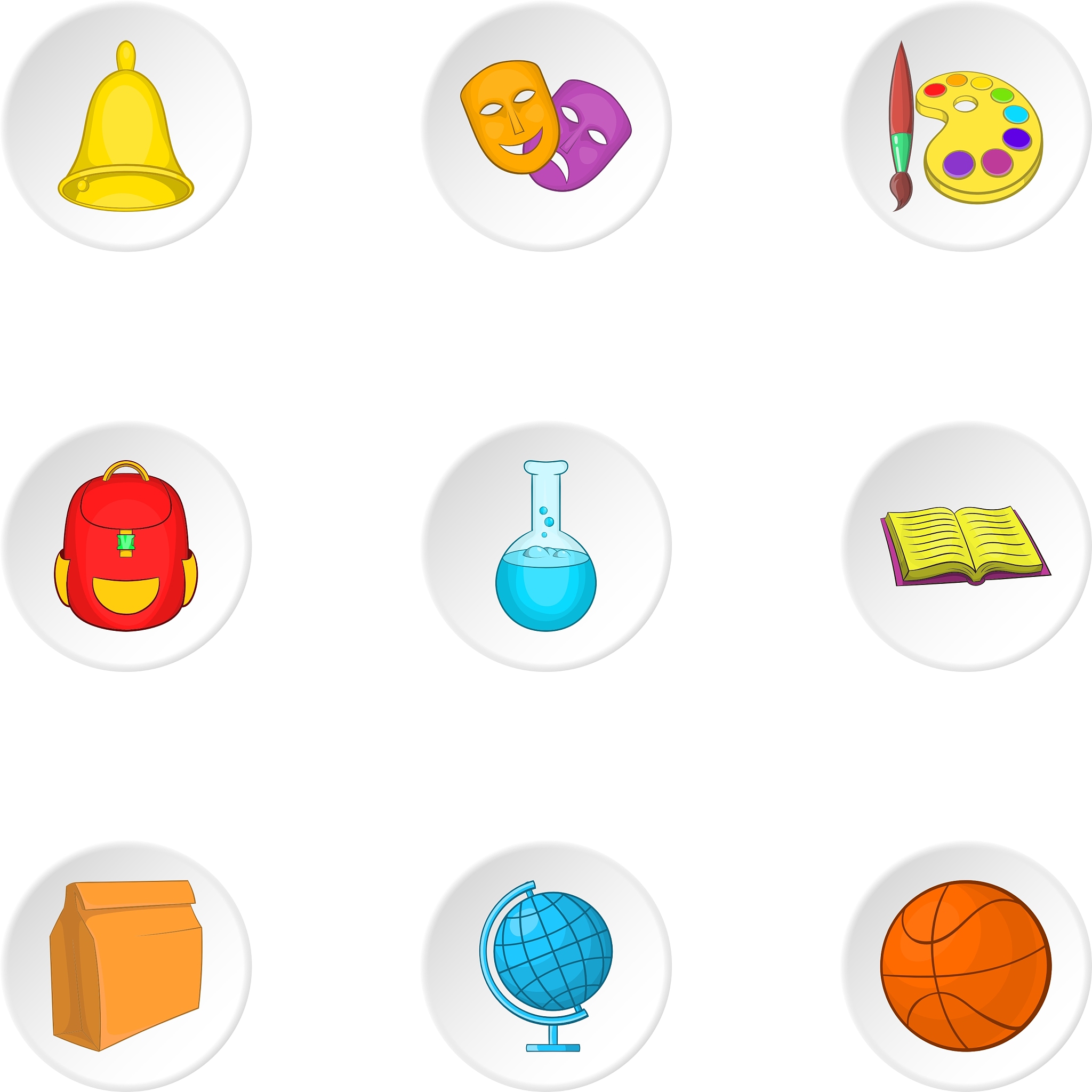 school icons set cartoon style