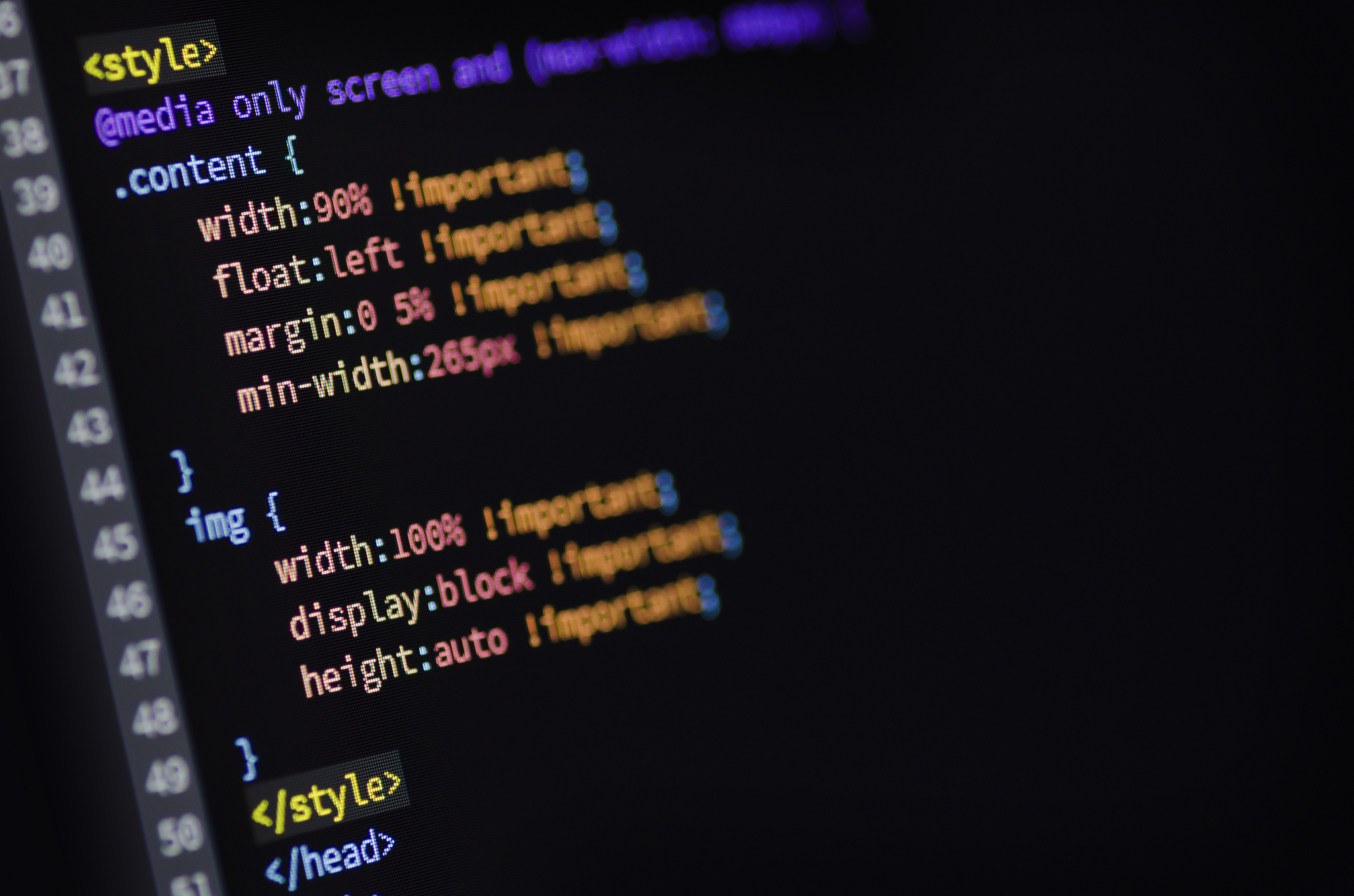 html, css and media query code