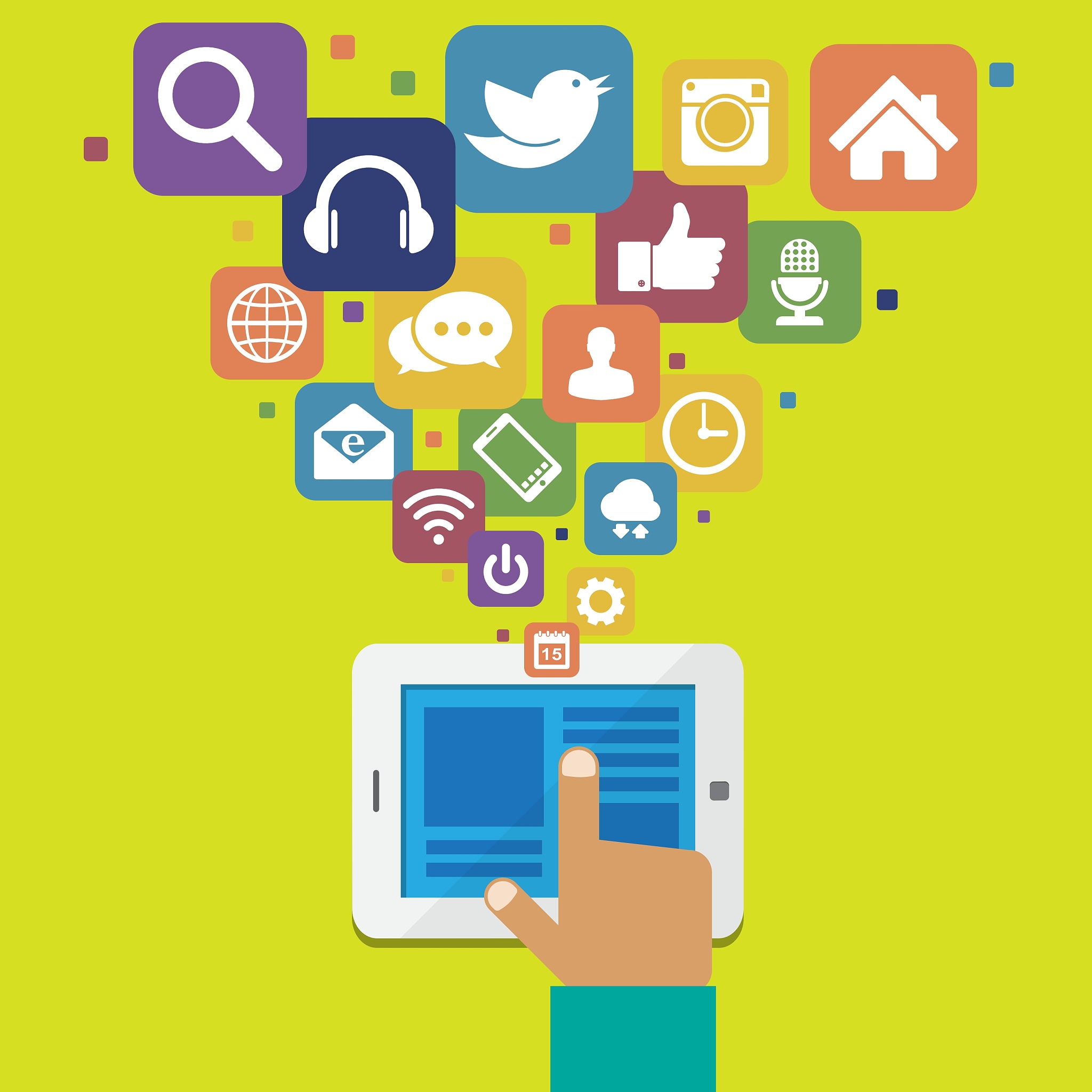 tablet with social media icons
