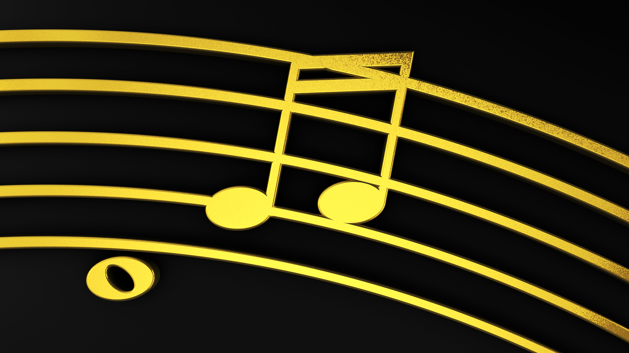 gold music notes on black background 3d render illustation