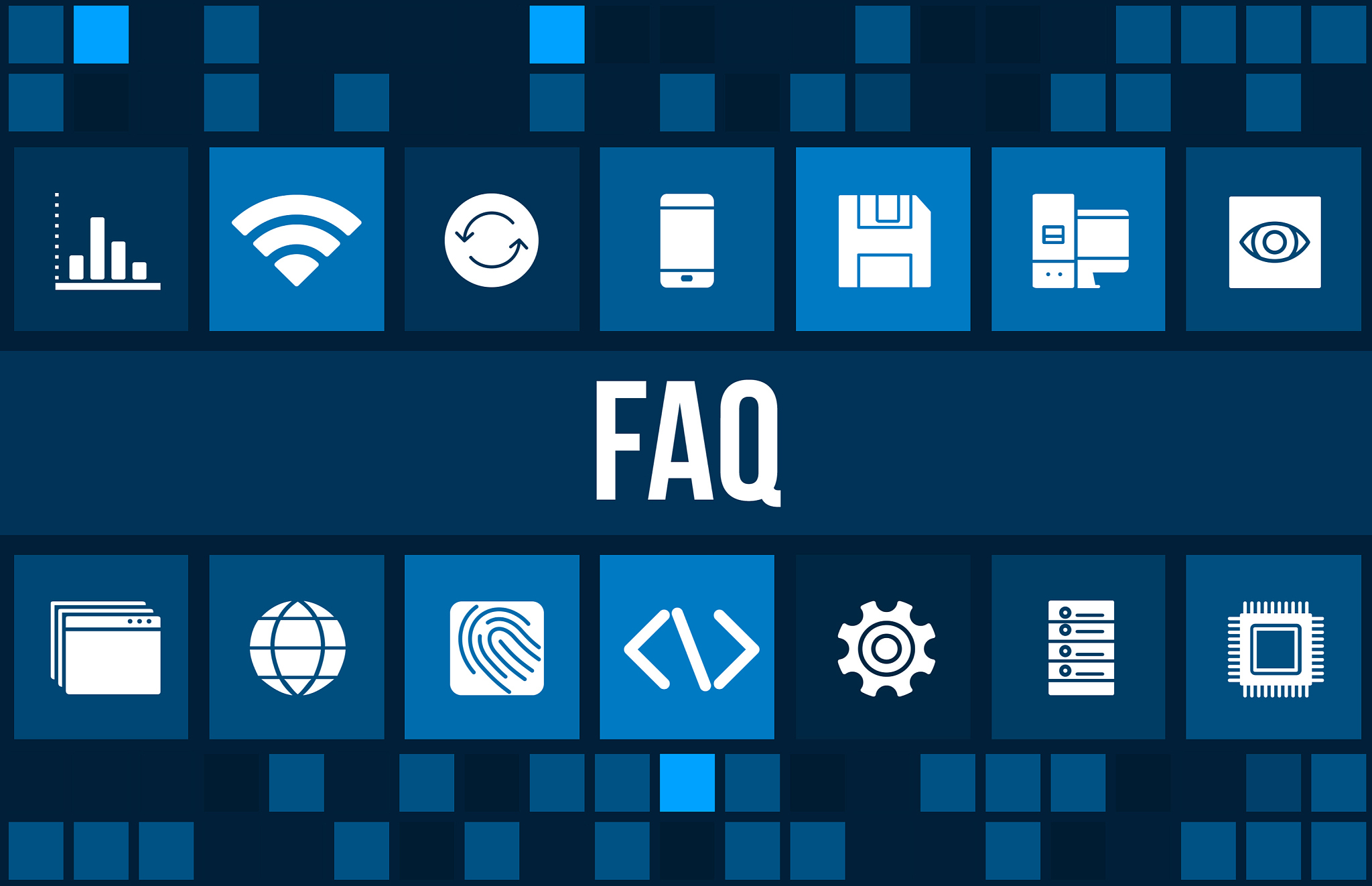 faq concept image with technology icons and copyspace