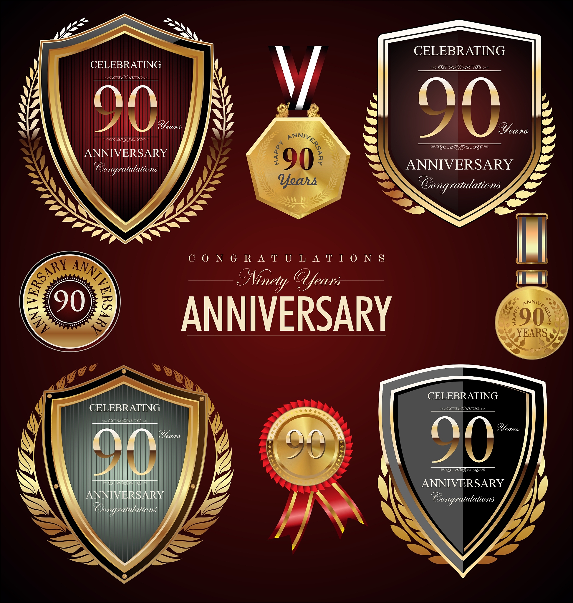 90 years anniversary labels