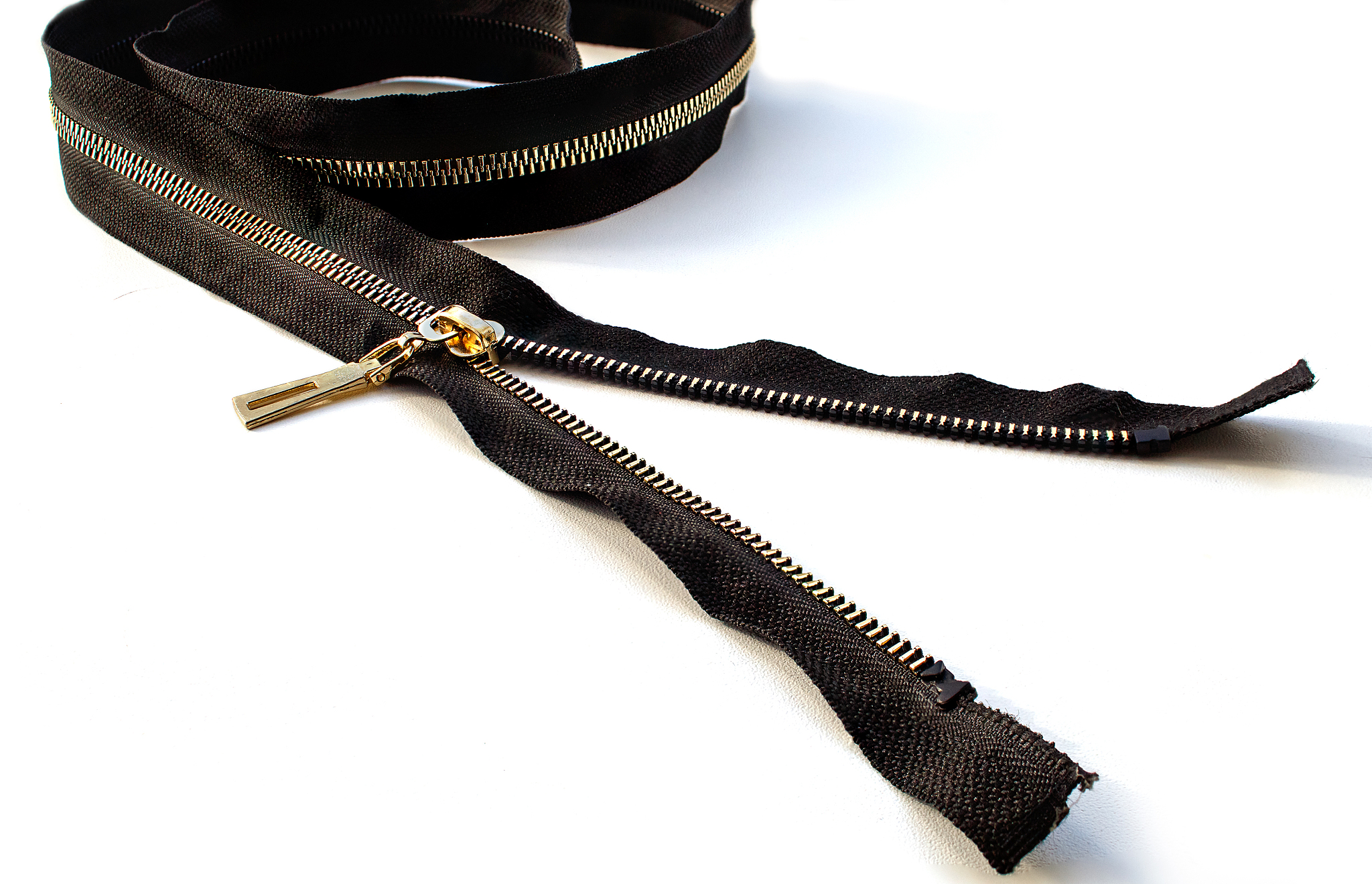 single metal opened zipper closeup