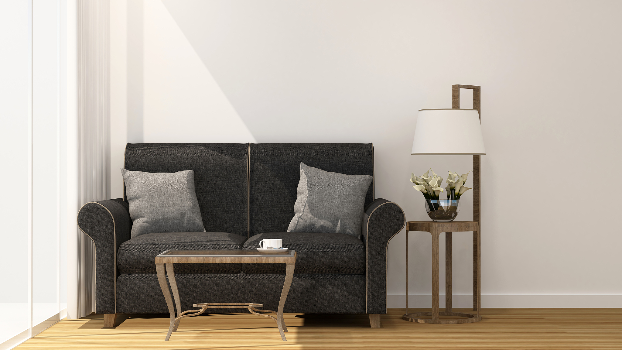 living room and balcony on sunshine day for artwork room in hote
