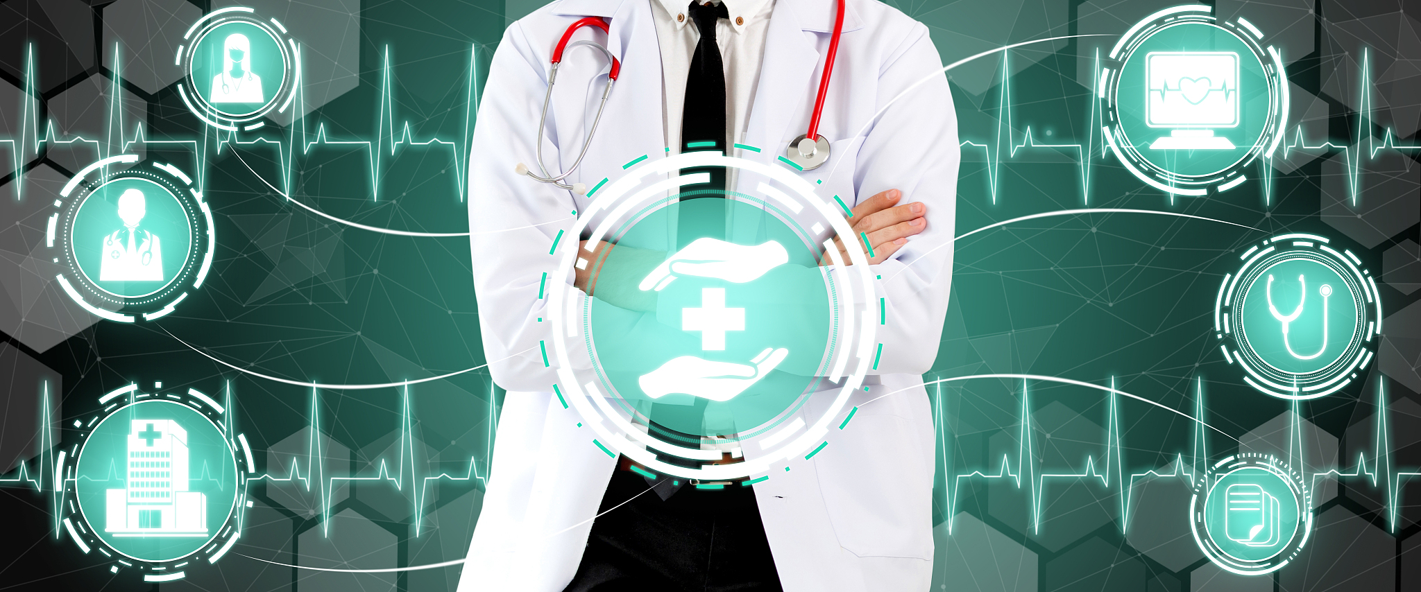 doctor with medical healthcare graphic in hospital