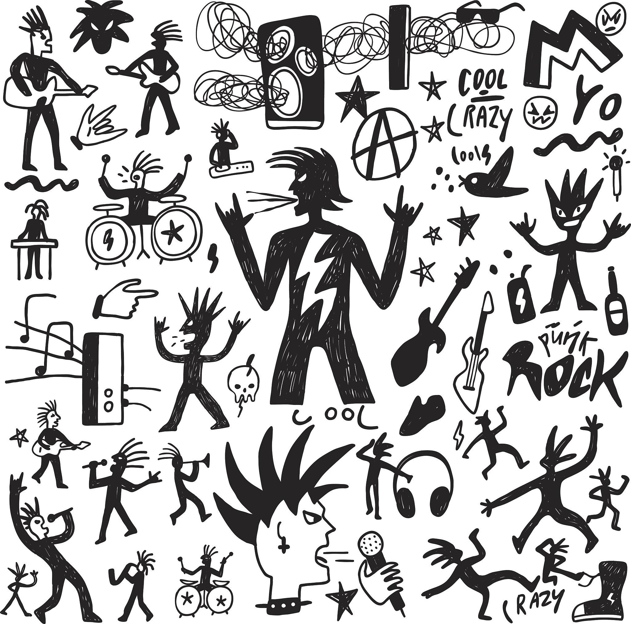 rock music doodle set