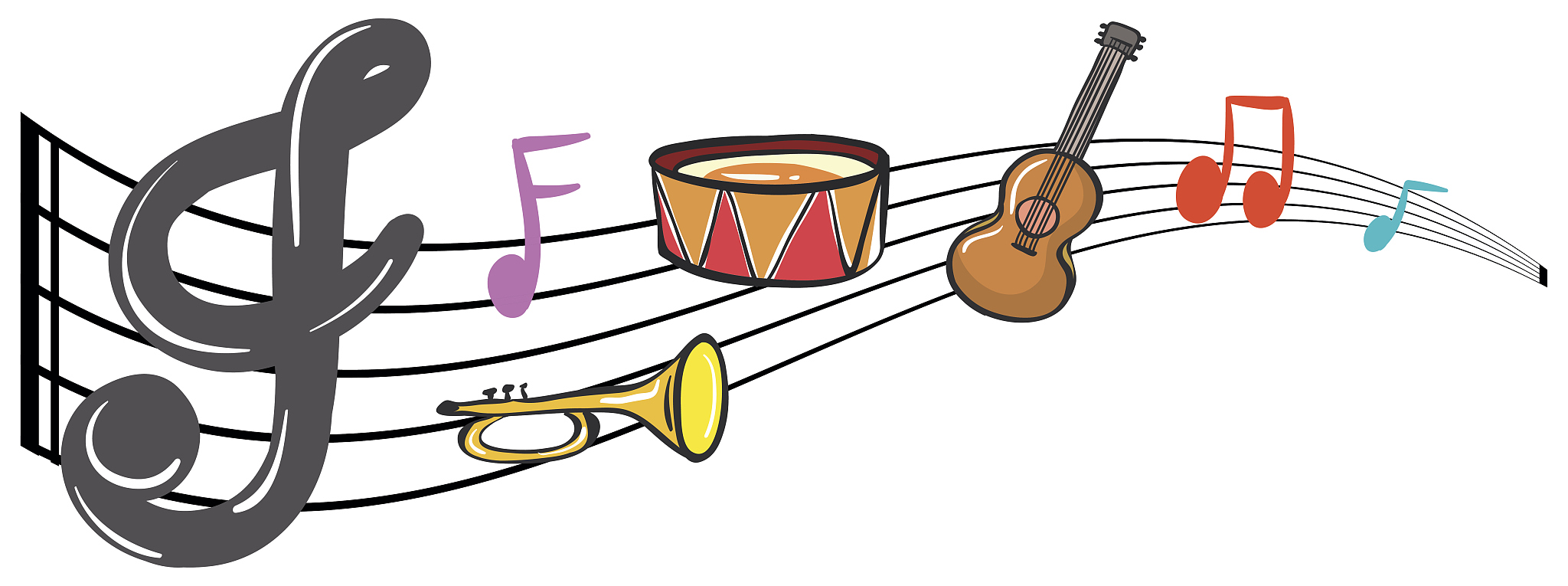 musical instruments and music notes in background