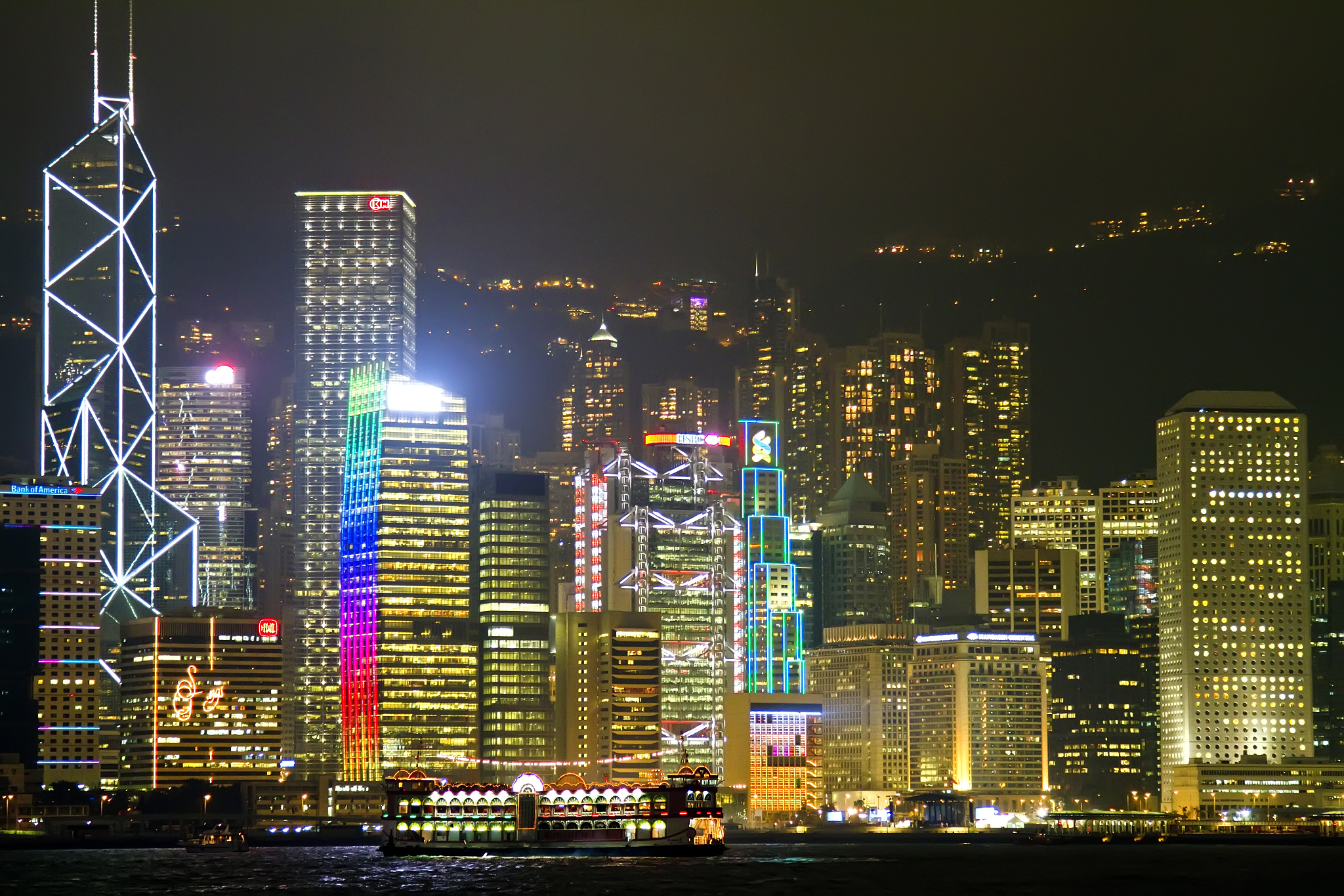hong kong city harbour by night