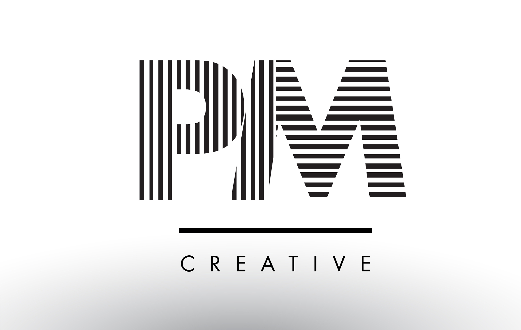 pm p l black and white lines letter logo design