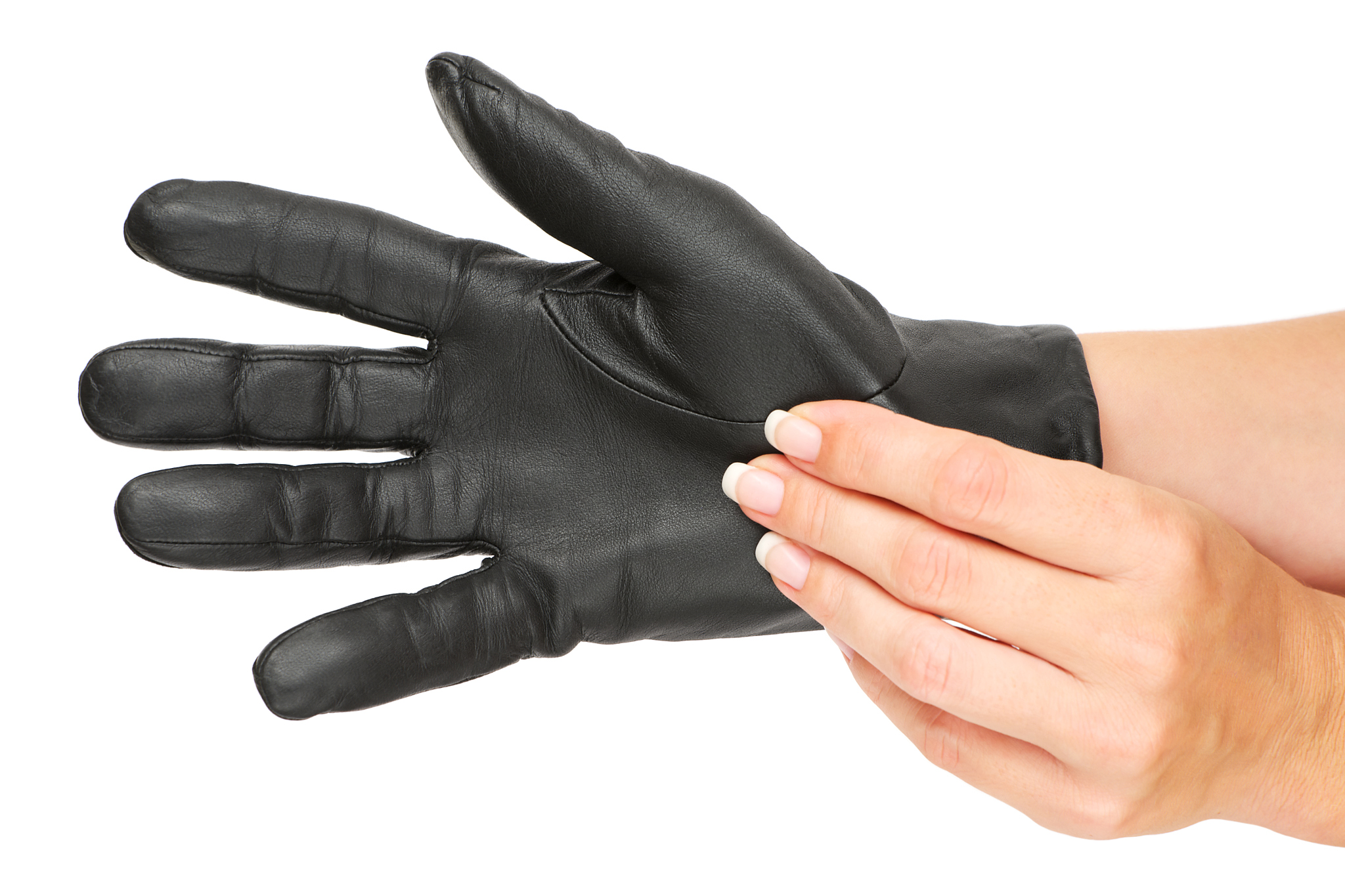 putting leather gloves on