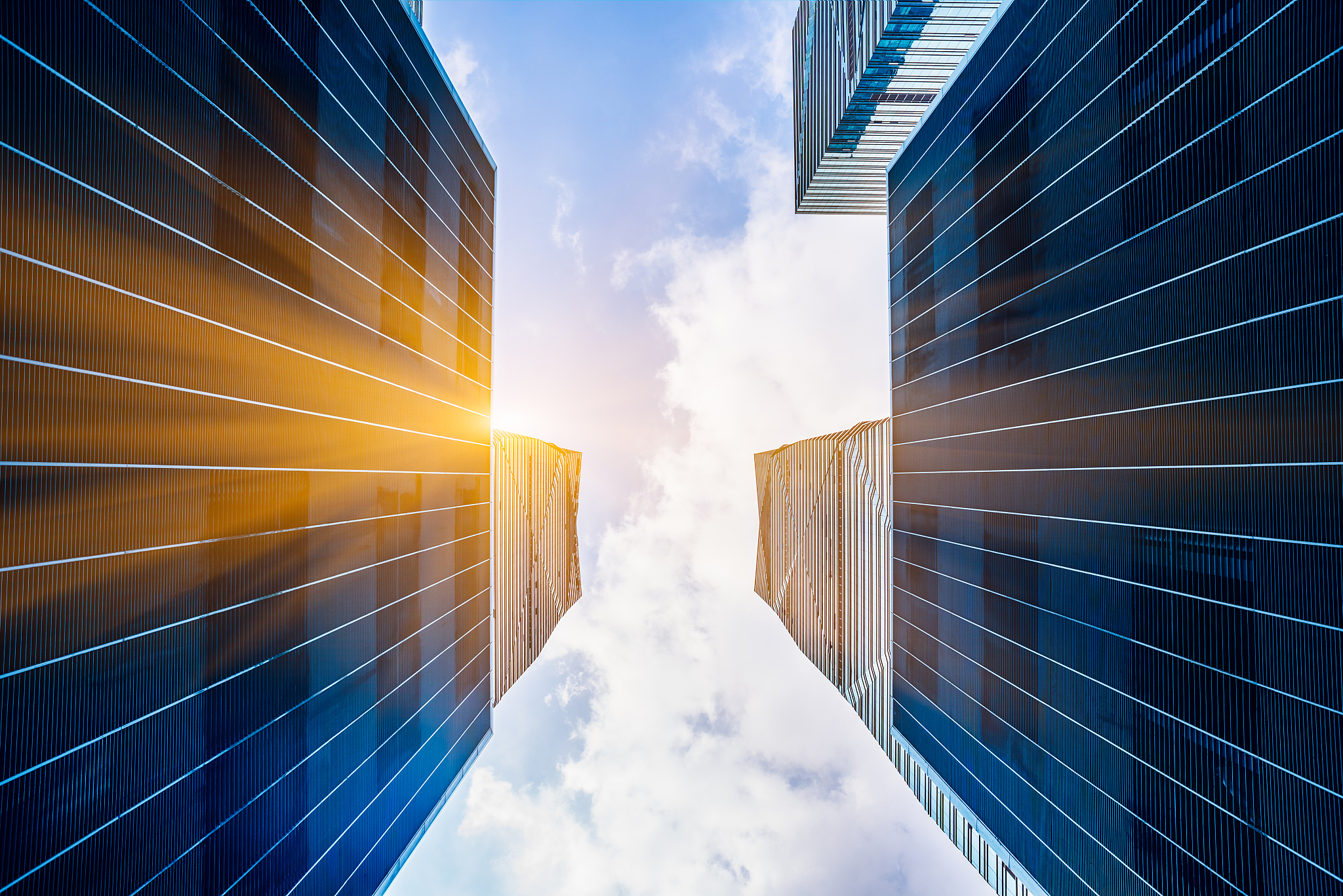 low angle view of modern buildings with skyline