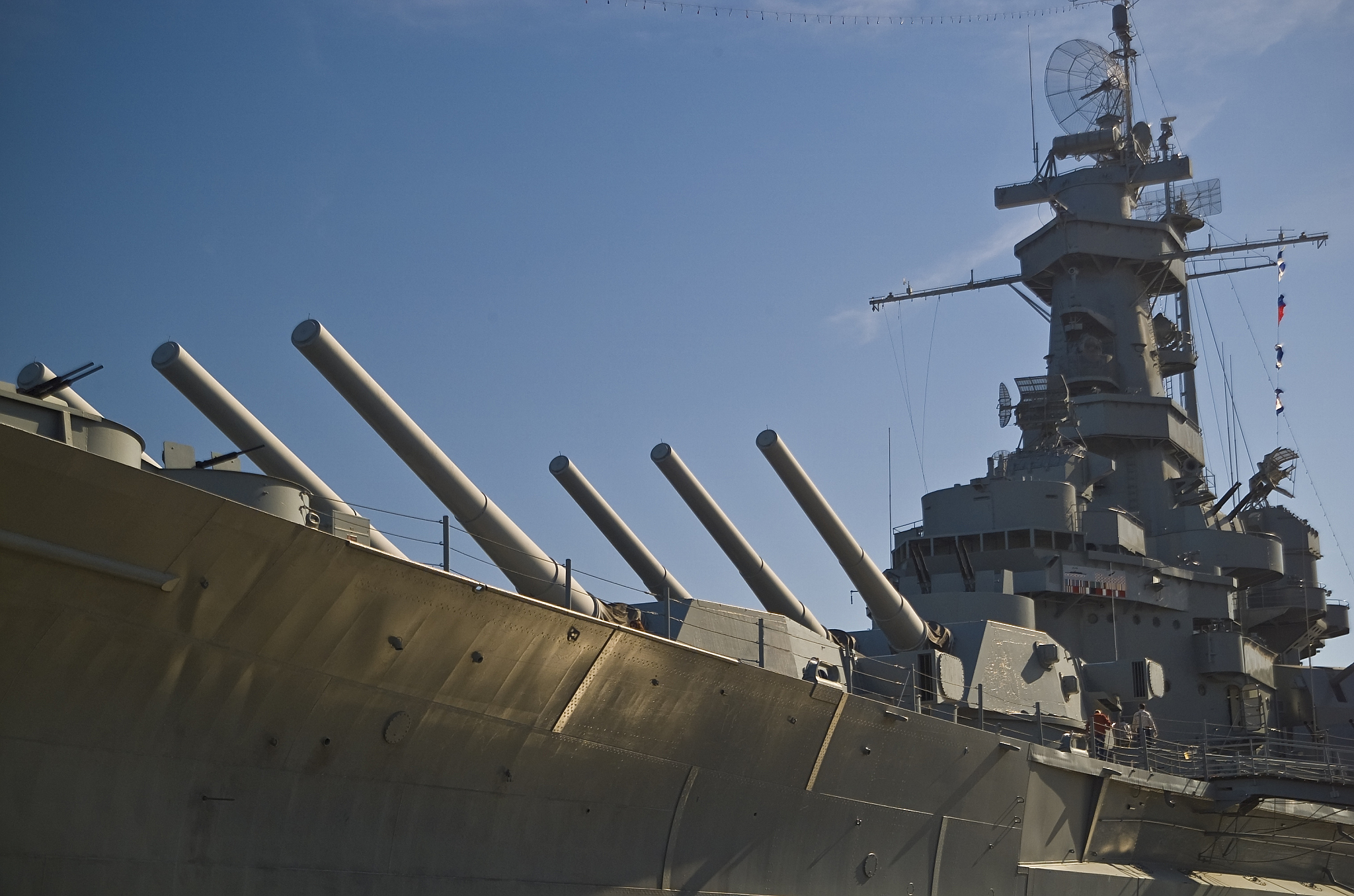world war ii era us navy battleship showing main guns