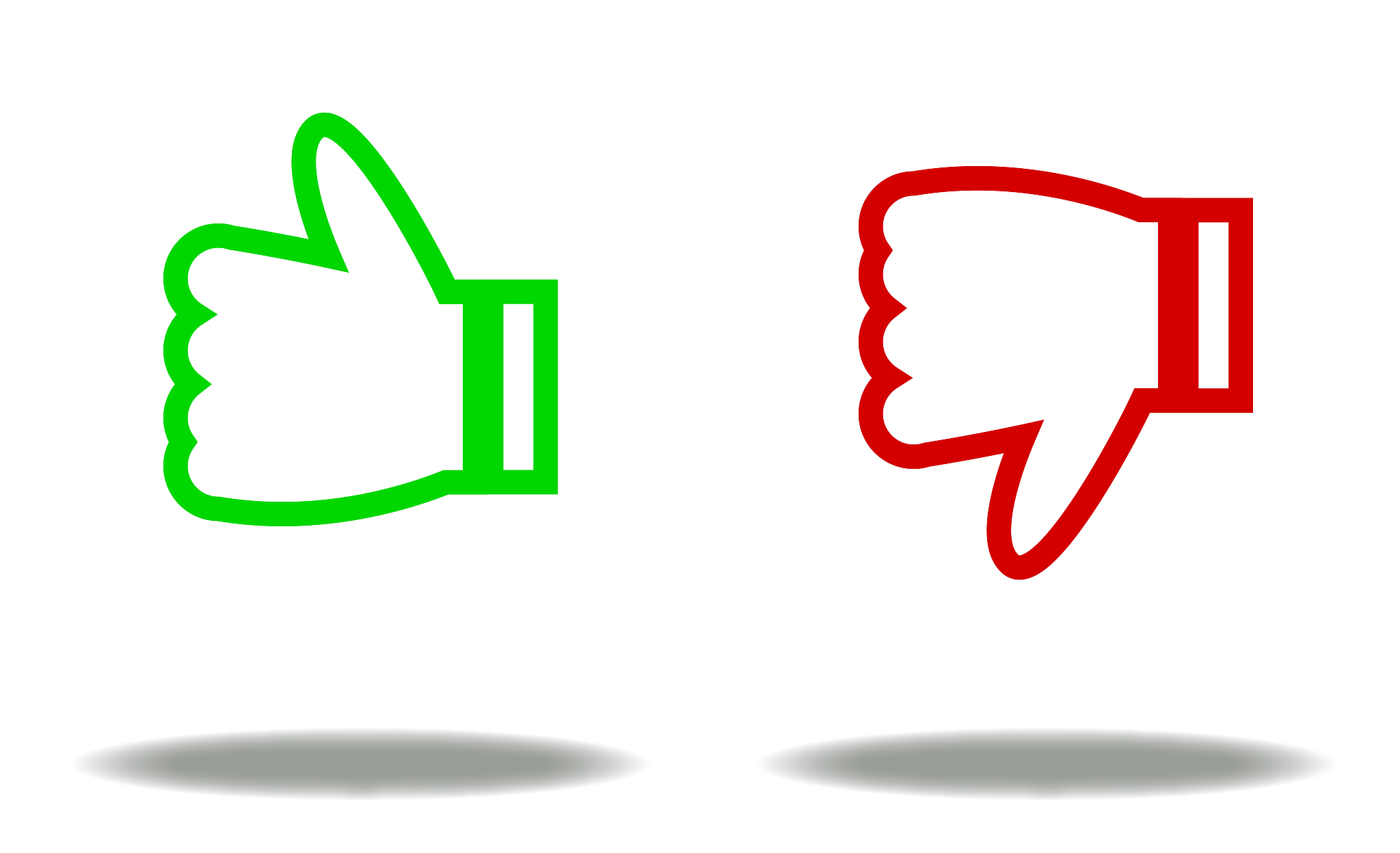 transparent like and dislike buttons with shadows on a white bac