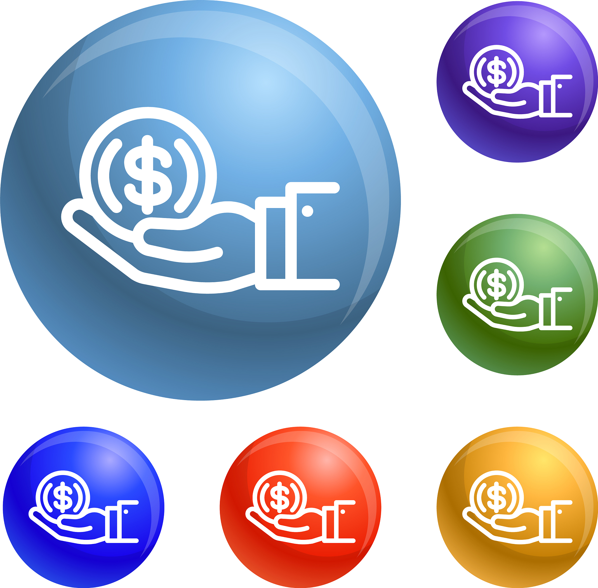 coin in hand icons set