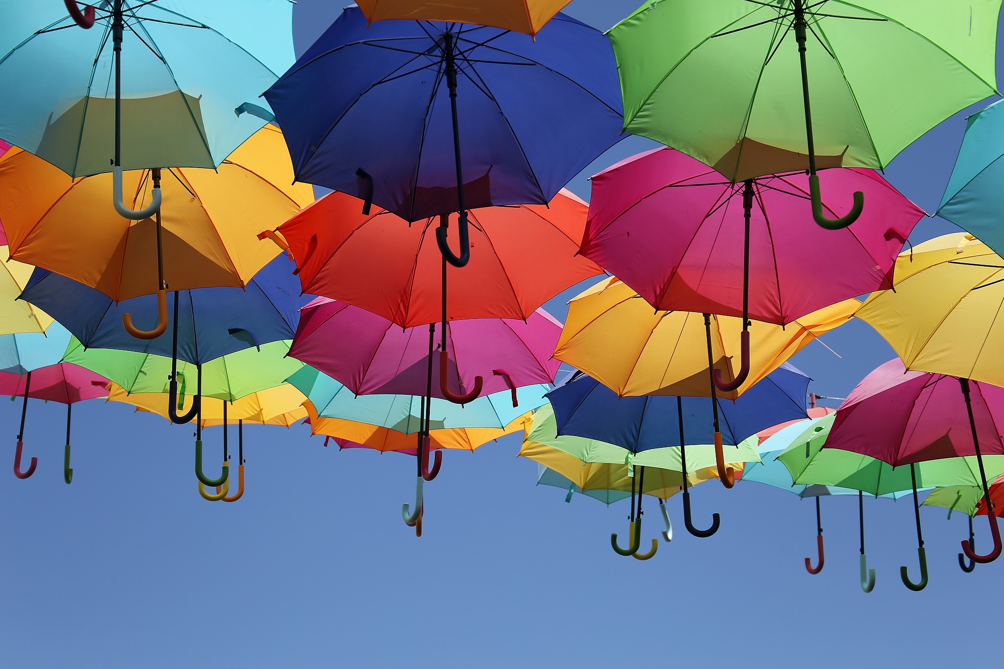 landscape with hanging umbrellas