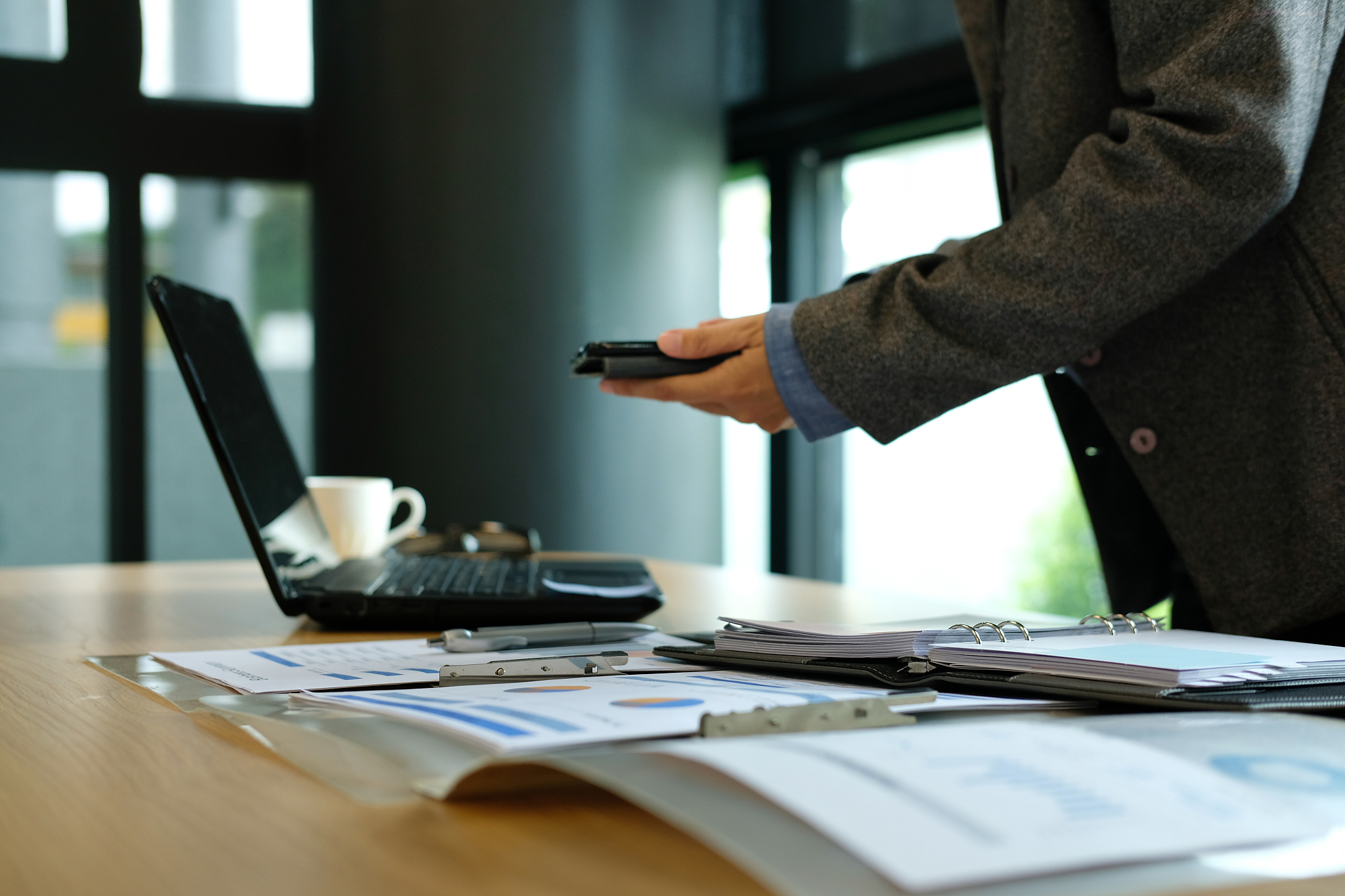 businessman using smart phone at workplace. startup man working 