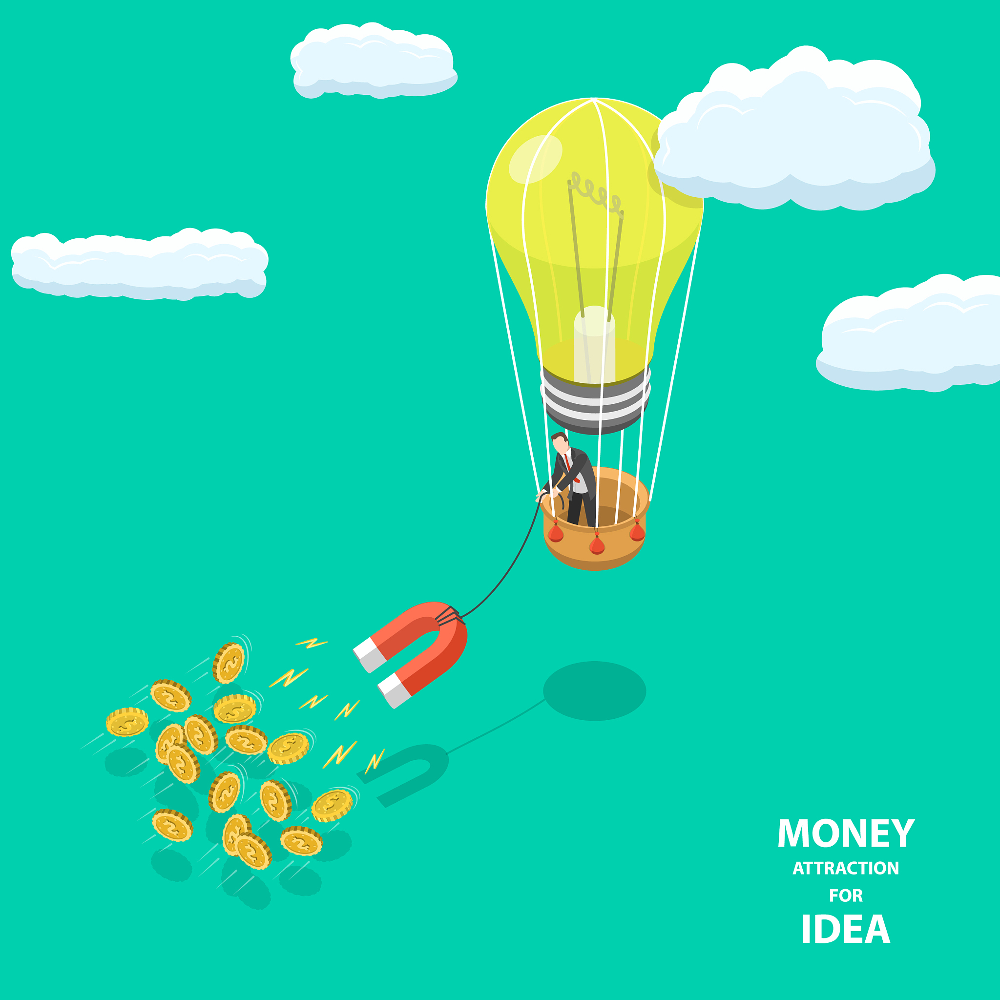 money attraction flat isometric low poly concept