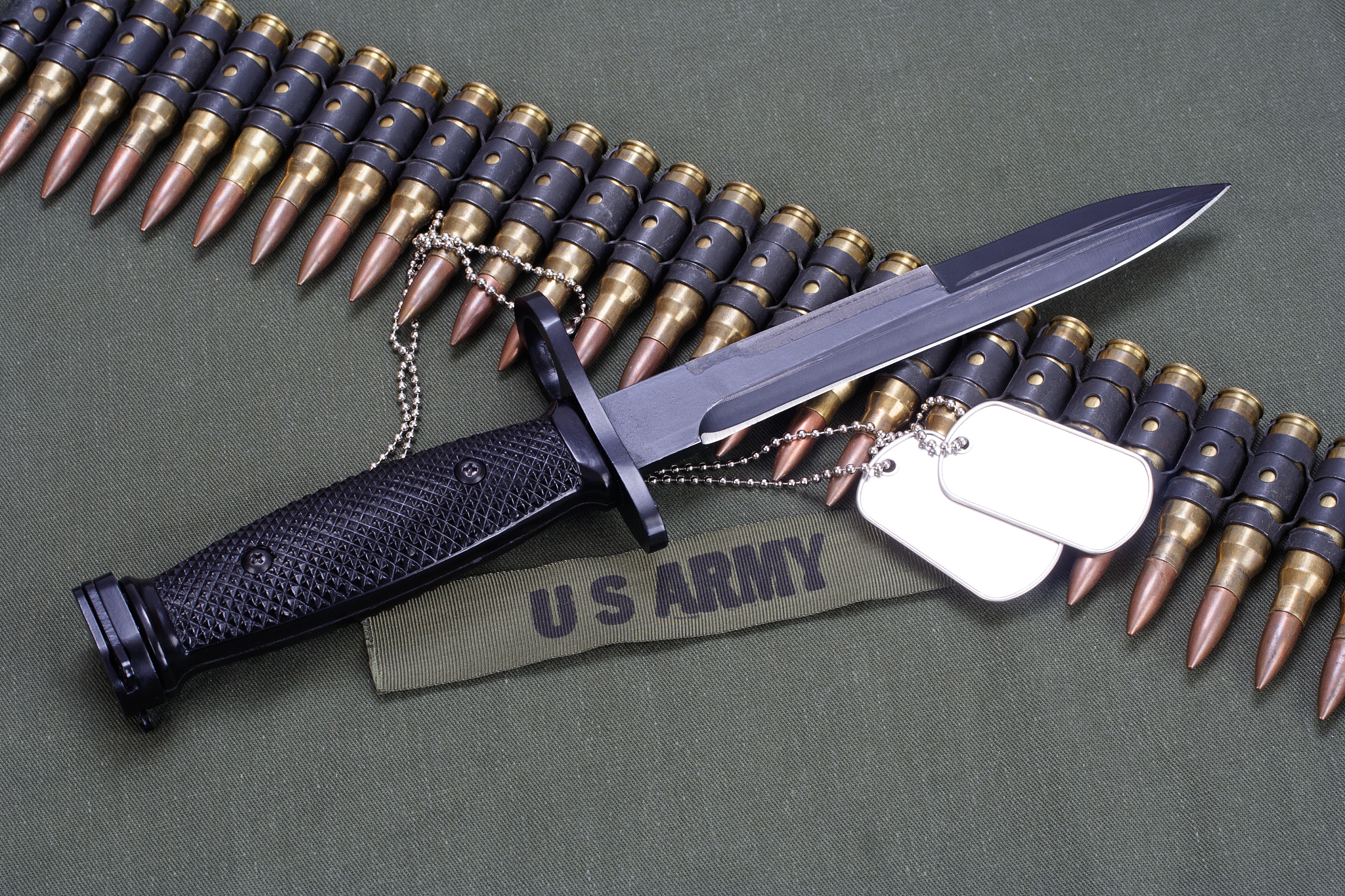 bayonet and ammunition belt on us army uniform