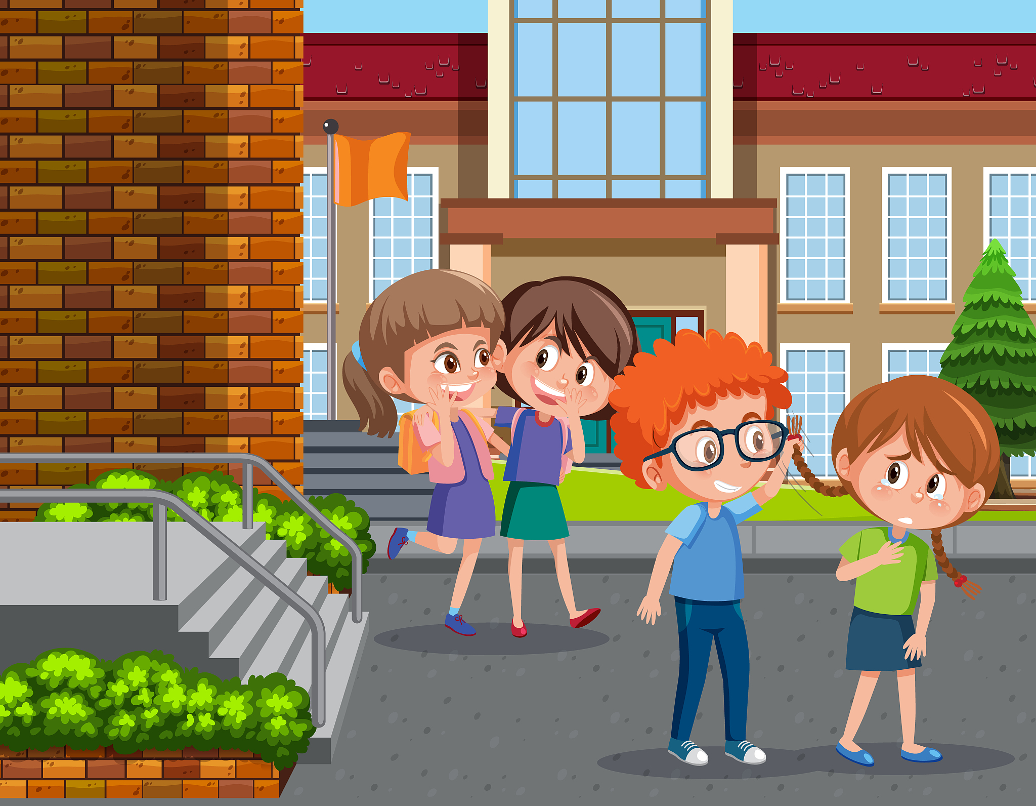 scene with kid bullying their friend at school