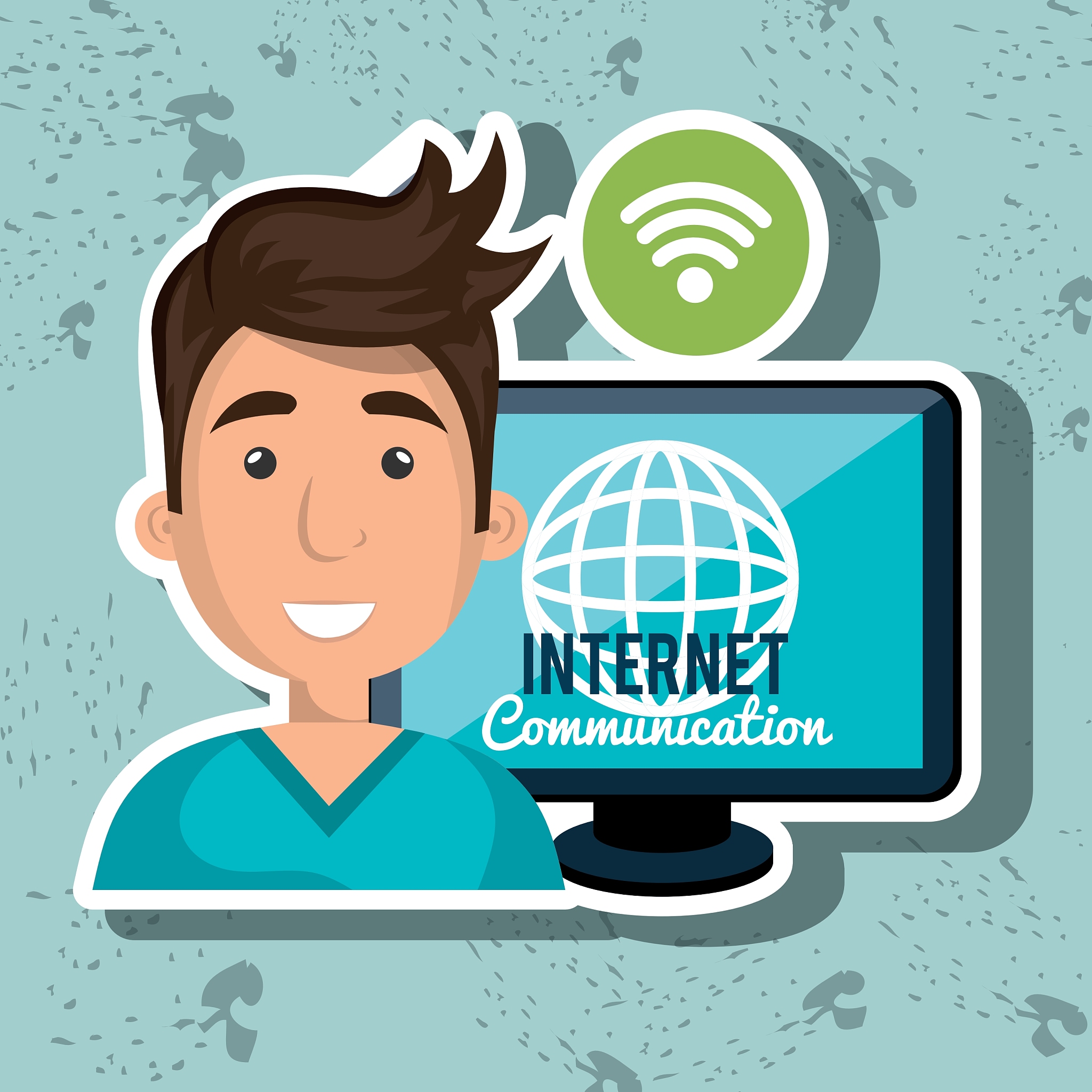man internet connected global