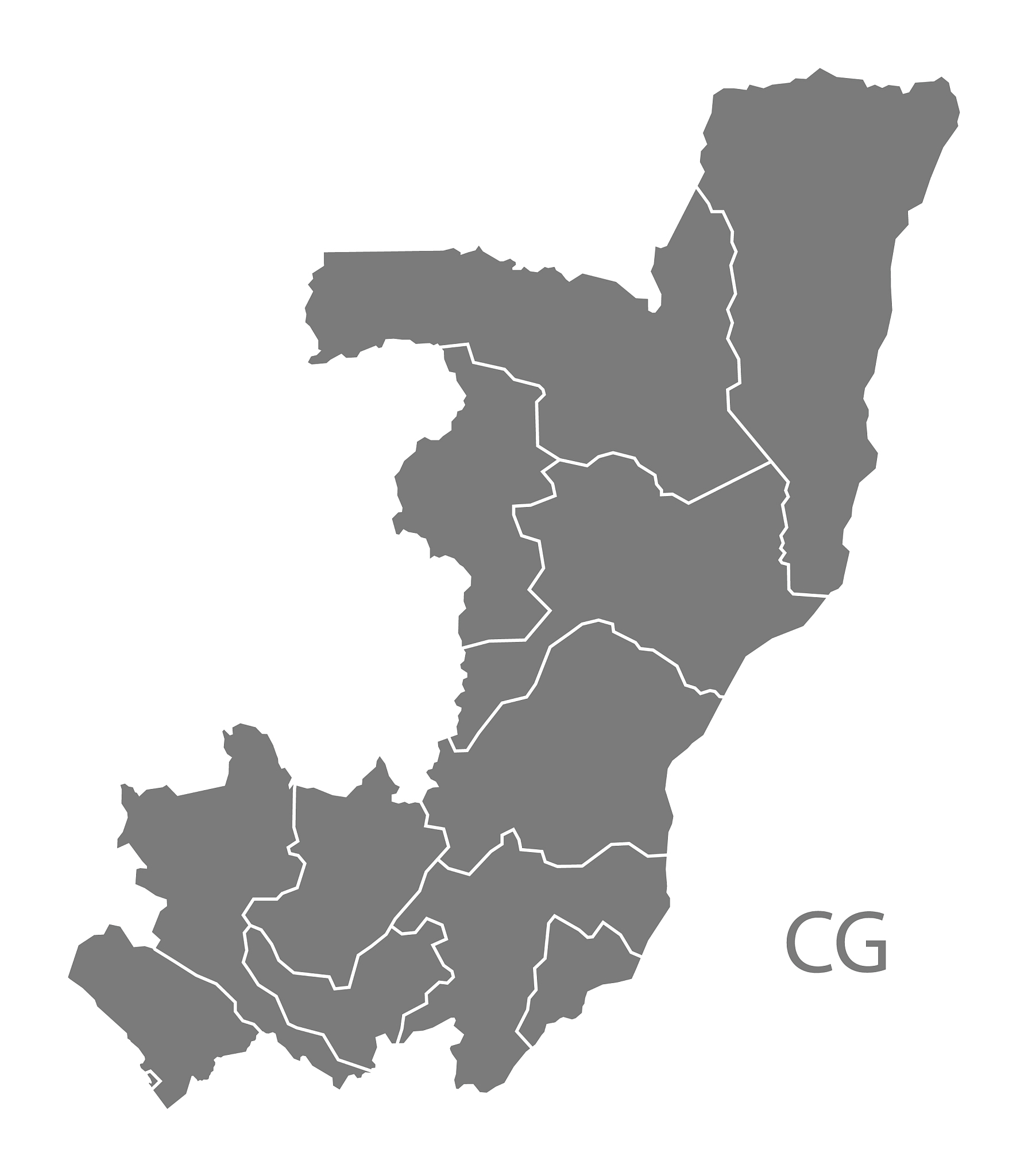 congo republic departments map grey