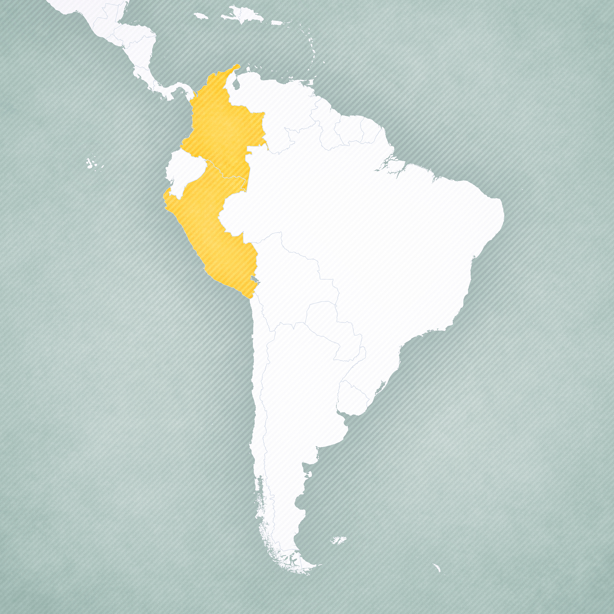 map of south america - colombia and peru
