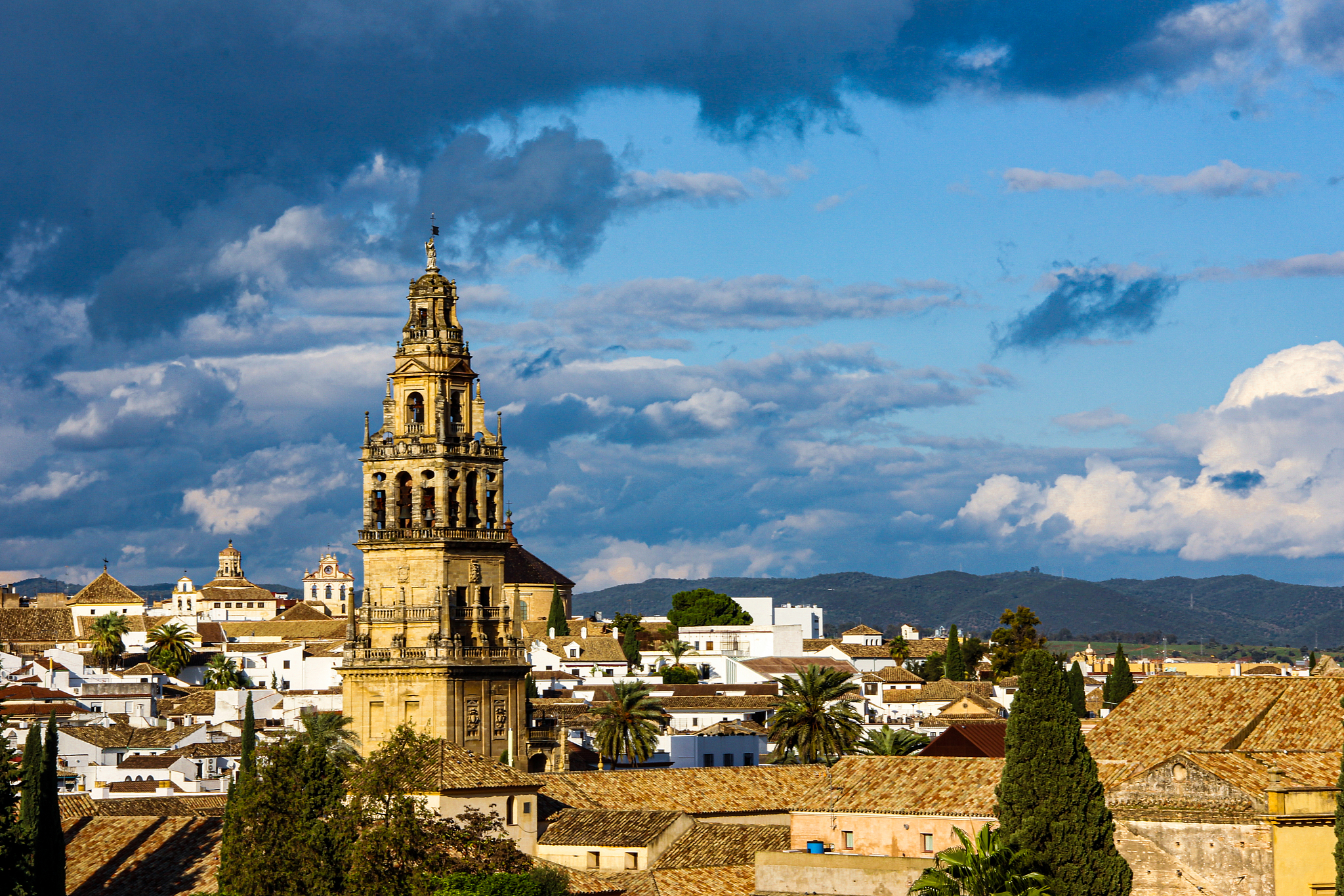 the old town of cordoba and the tower of the cathedral, spain.