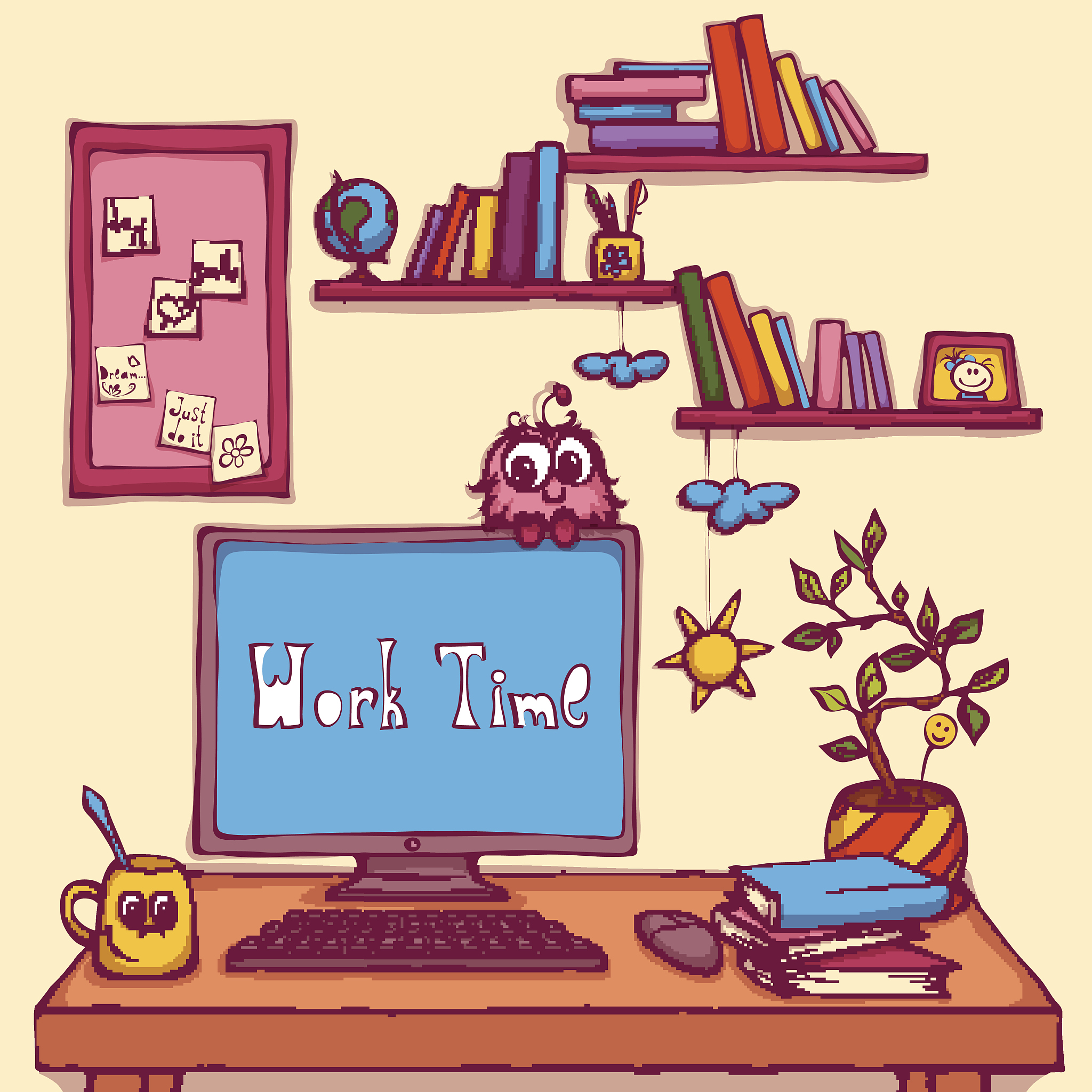 vector cartoon illustration of workplace in office