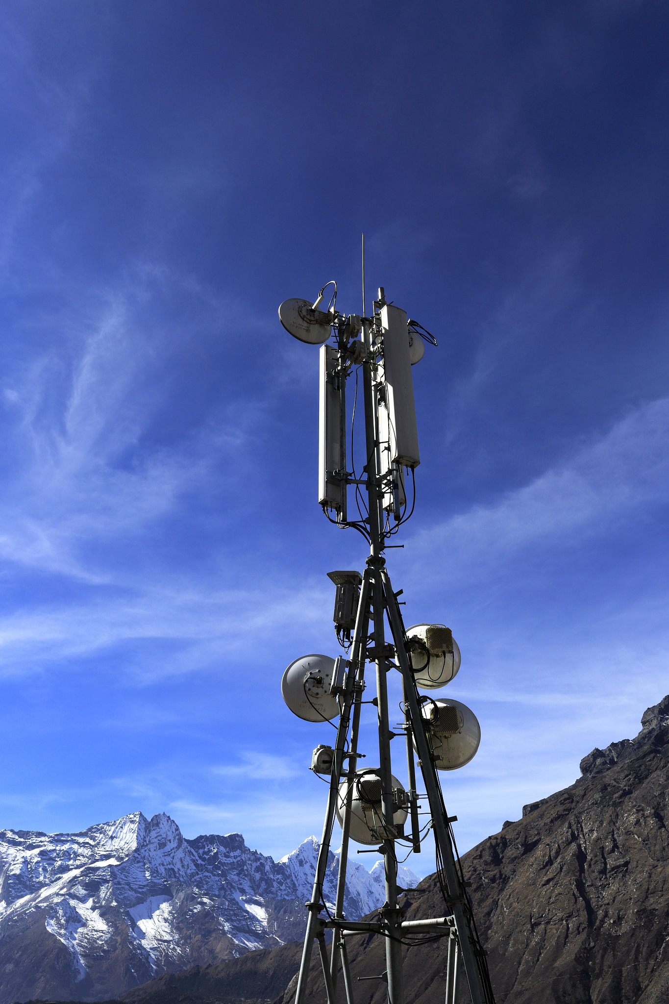 satellite communication dishes, tengboche village,