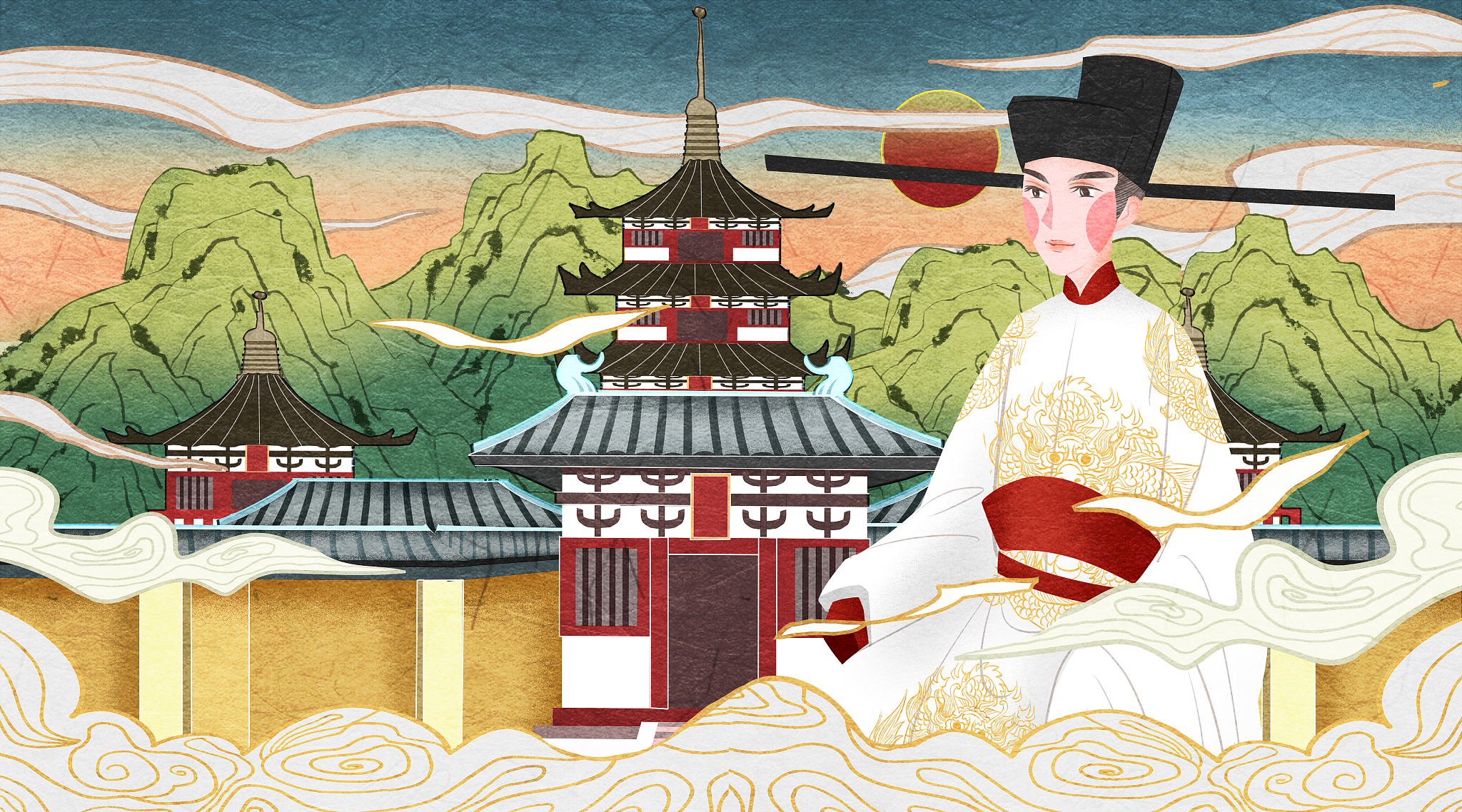 国潮风中国宋朝皇帝插画