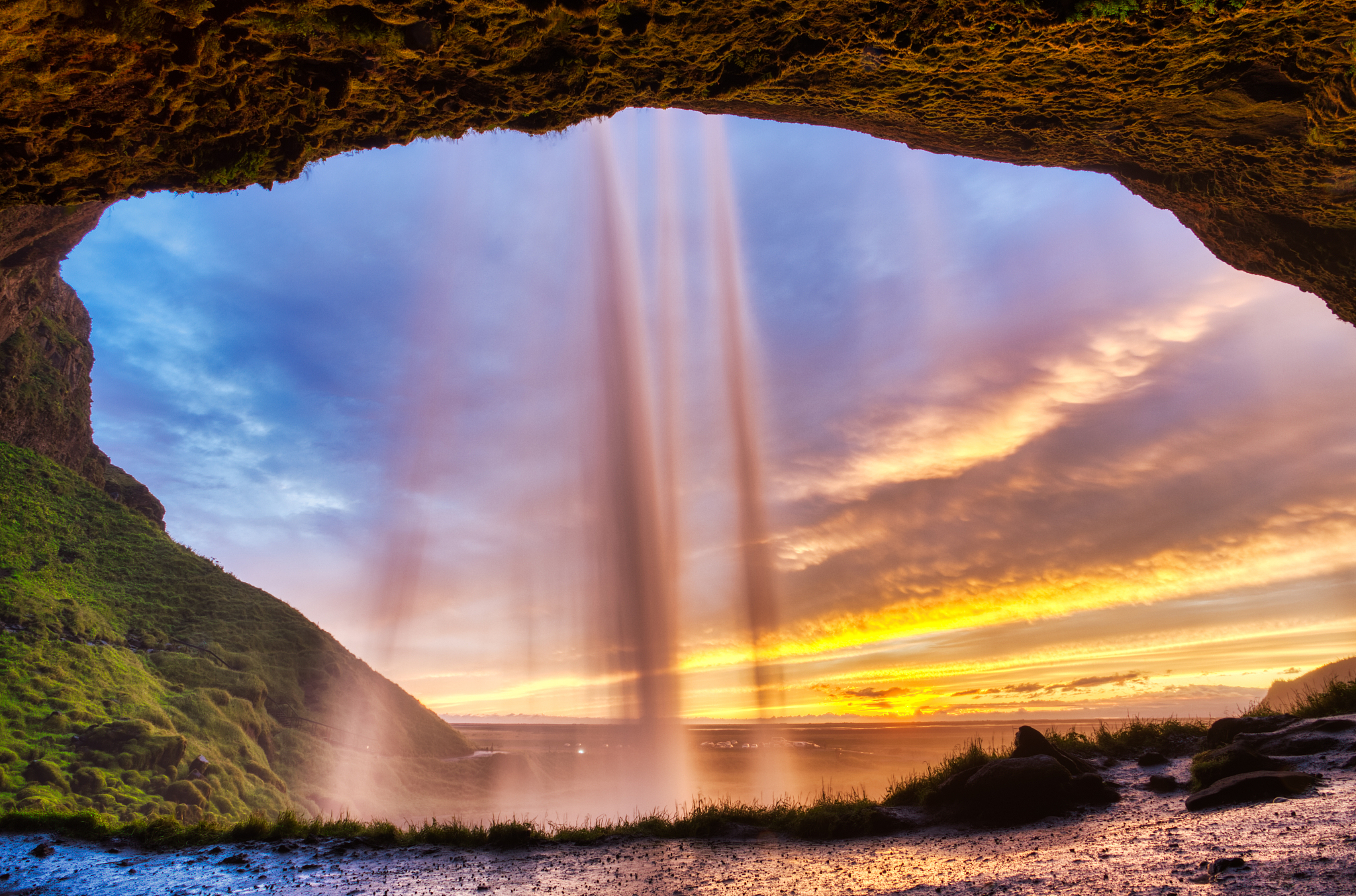 seljalandsfoss waterfall at sunset, iceland