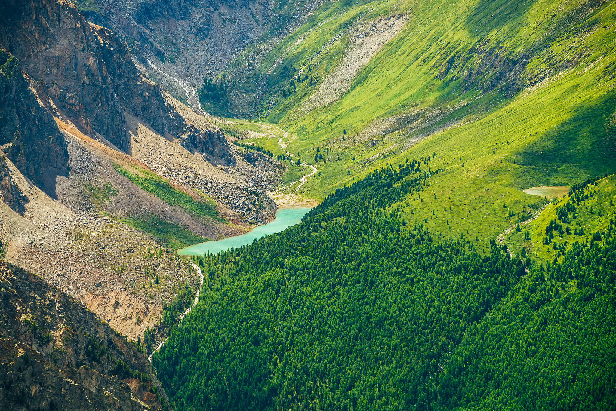 scenic valley with beautiful mountain lake.