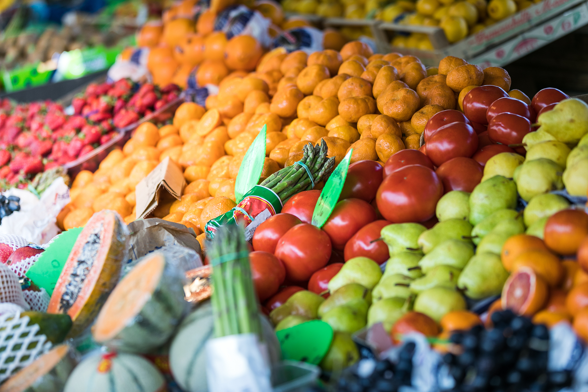 fruit and vegetables on the market counter