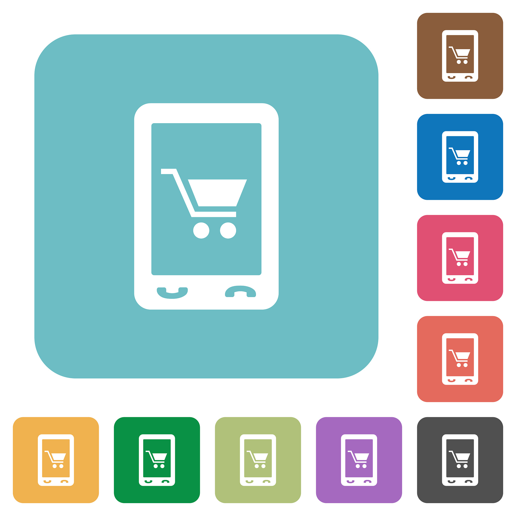 mobile shopping rounded square flat icons