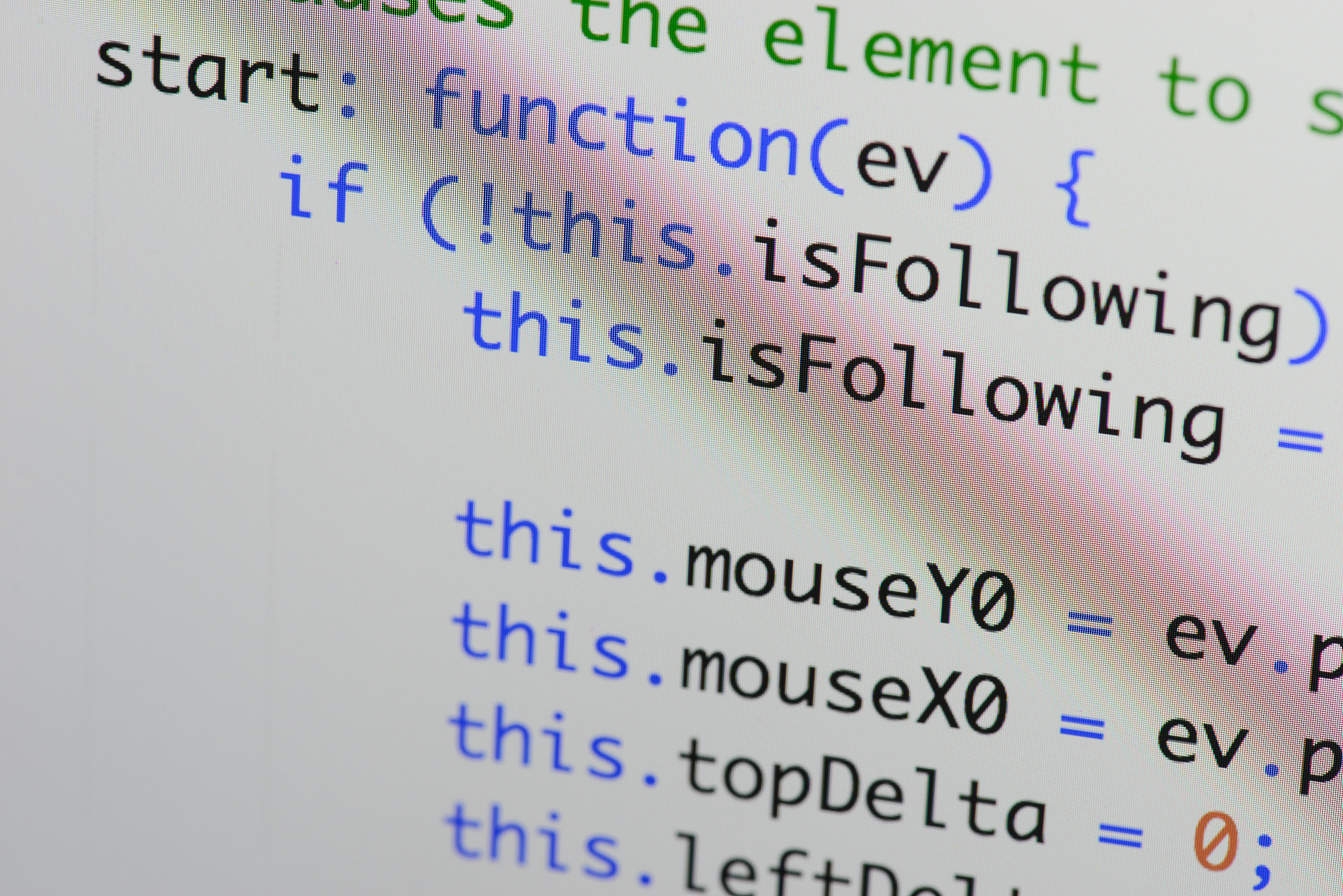 real java script code developing screen. programing workflow abs