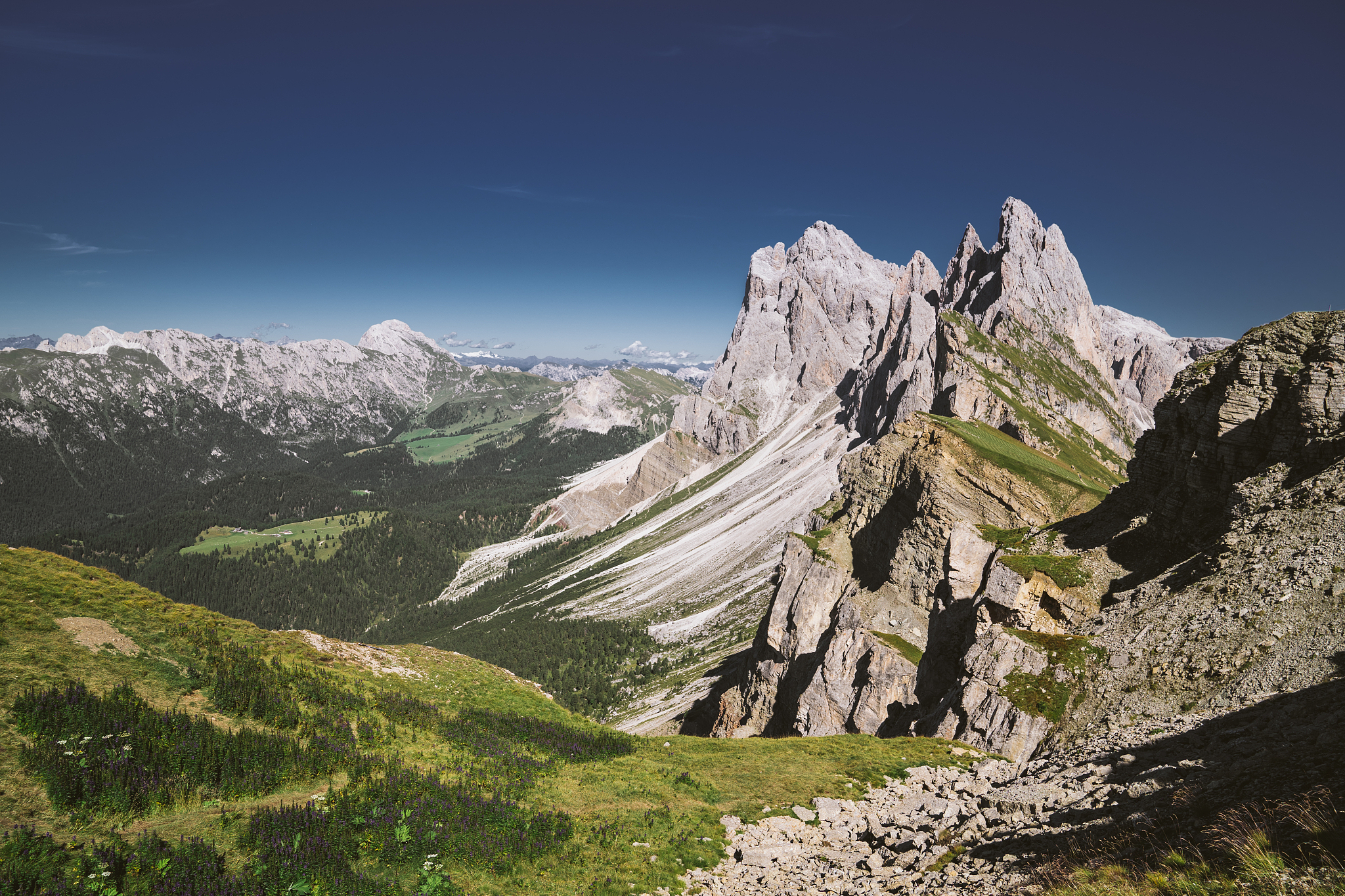italian alps - seceda mountain, view from above.
