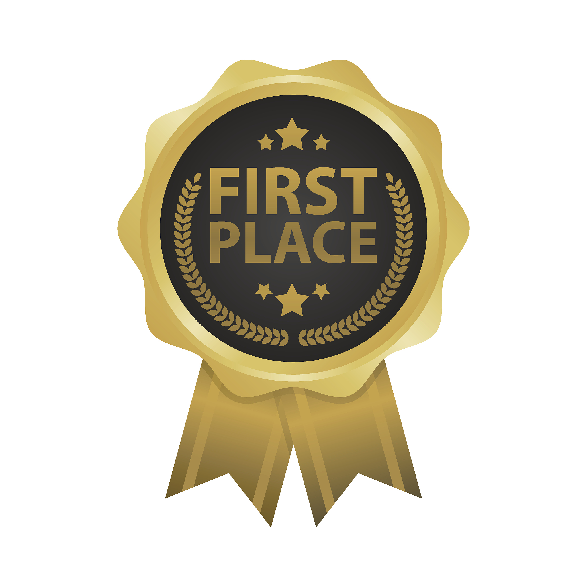 first place win gold badges vector illustration.