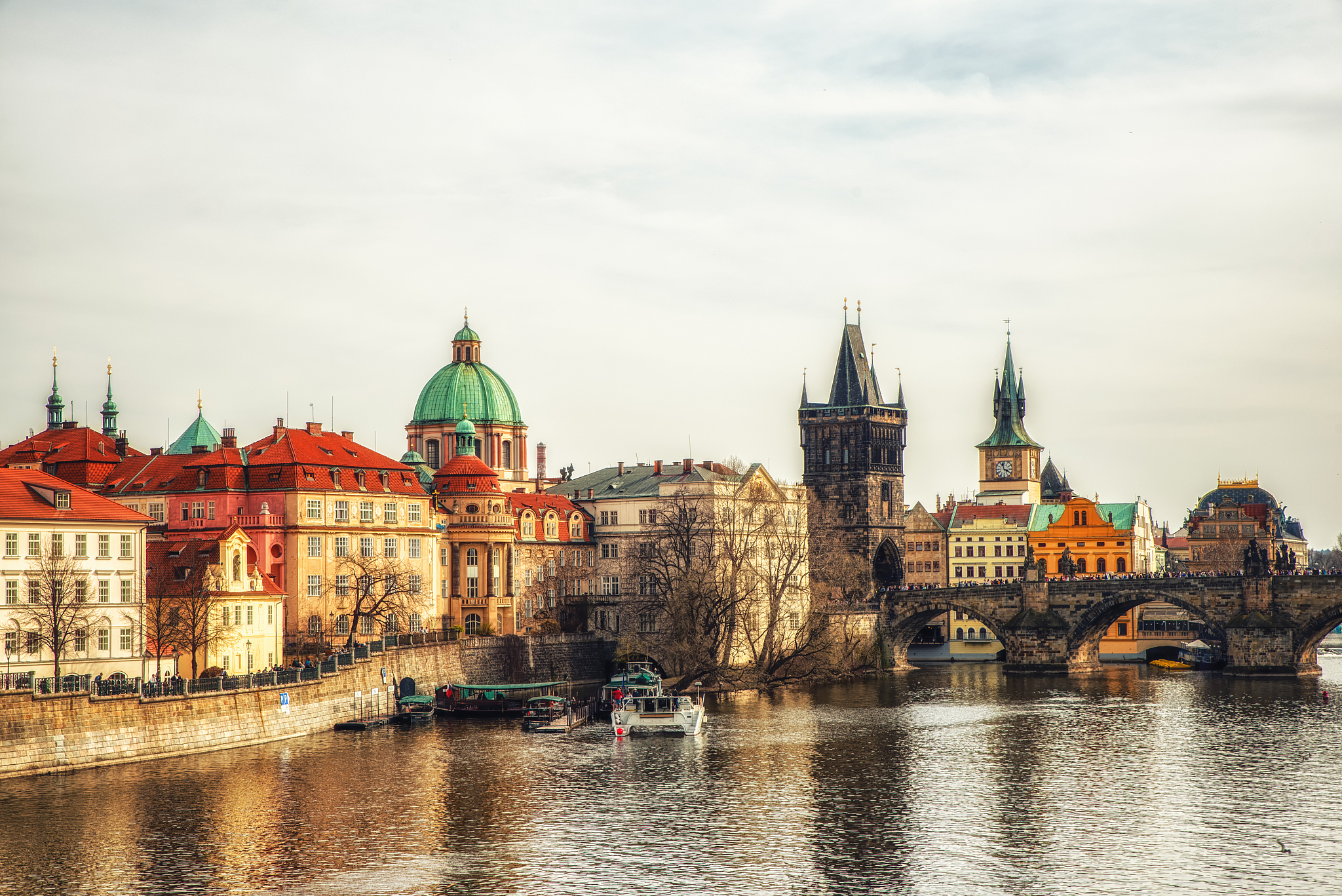 vltava river and charles bridge in prague