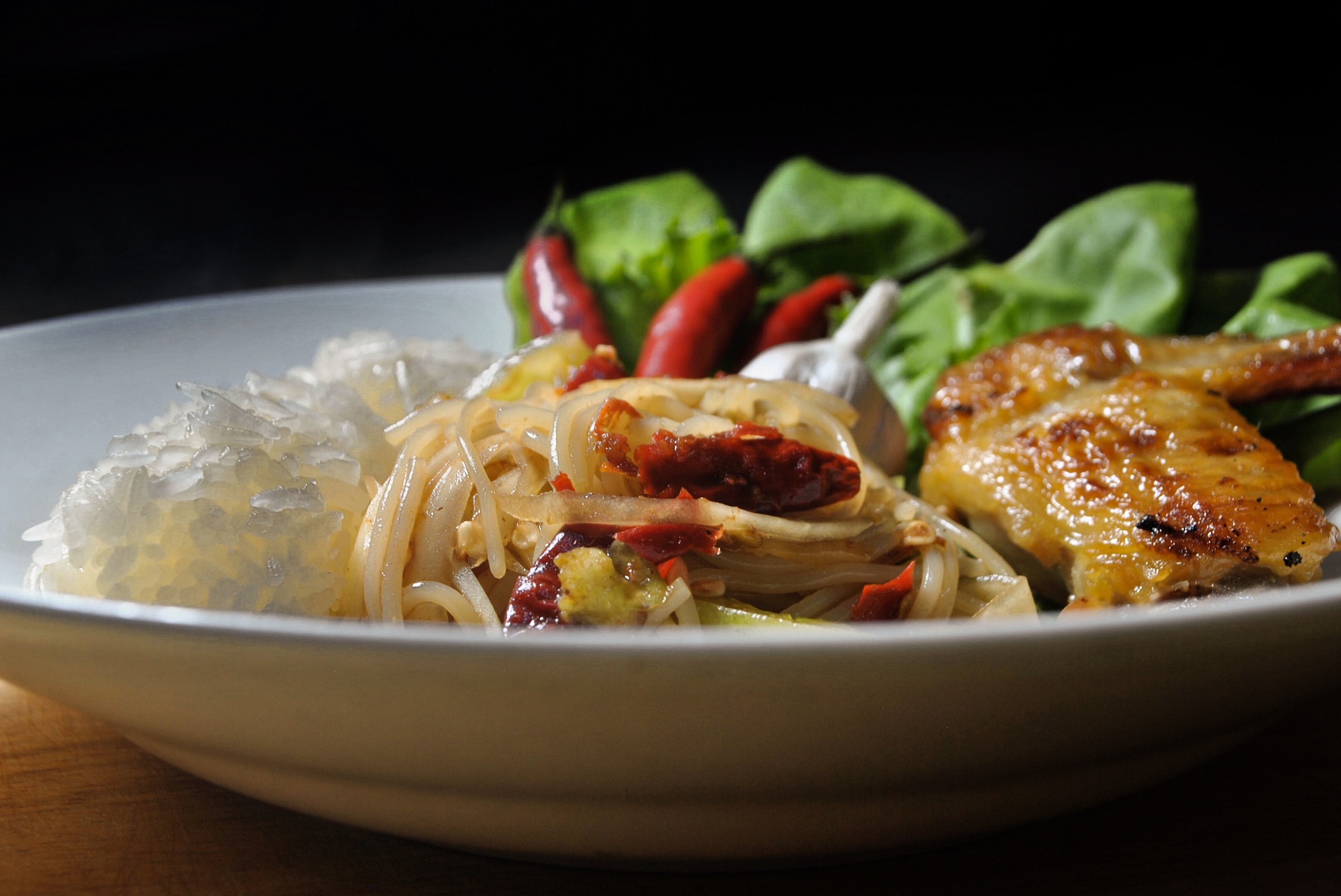 papaya spicy salad with chicken wing grilled and sticky rice on 