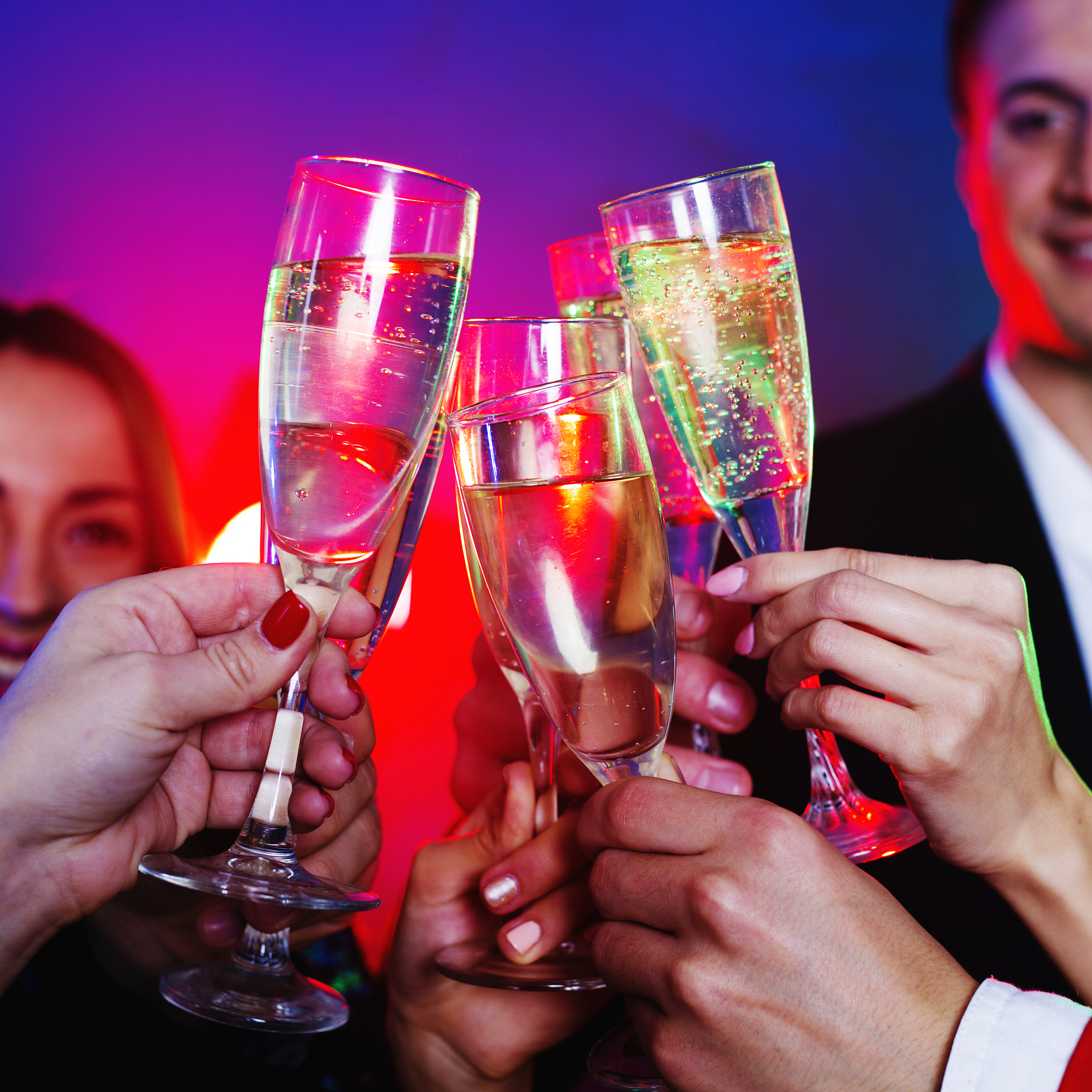 big company of friends on the christmas or new year perty is cel