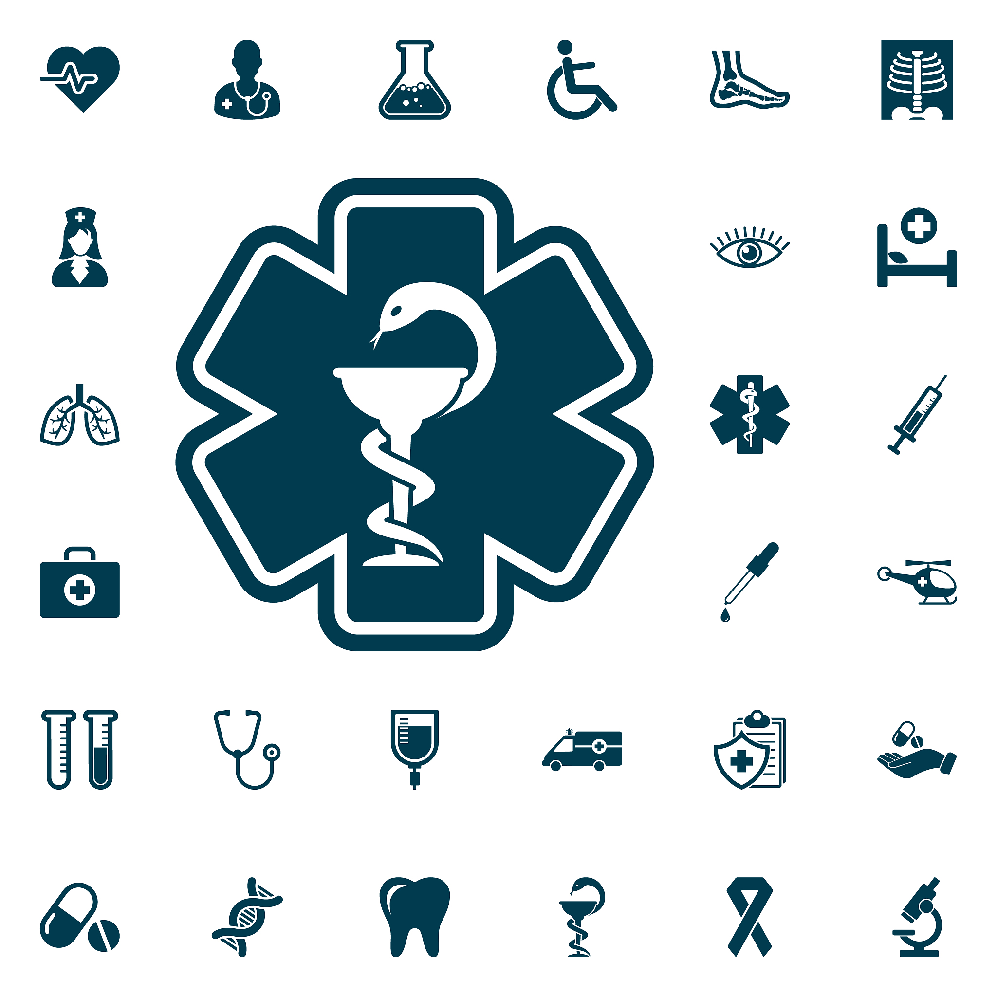 life star snake icon, medical set on white background. health ca